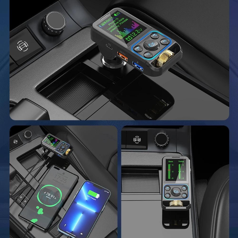 TRANSMITER FM BLUETOOTH SZYBKA ŁADOWARKA QC USB PD Źródło sygnału AUX bluetooth karta pamięci USB