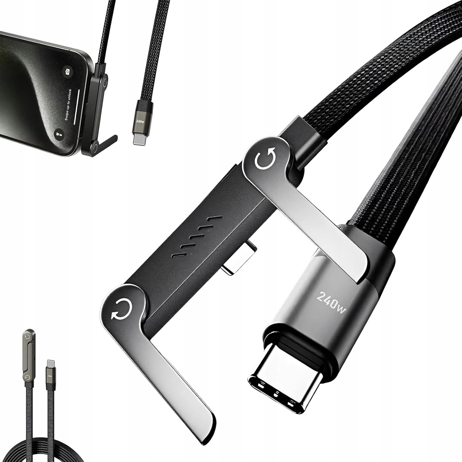 Kabel Usb-c 240W Stojak Kątowy Podstawka na telefon Szybkie ładowanie 1.5m