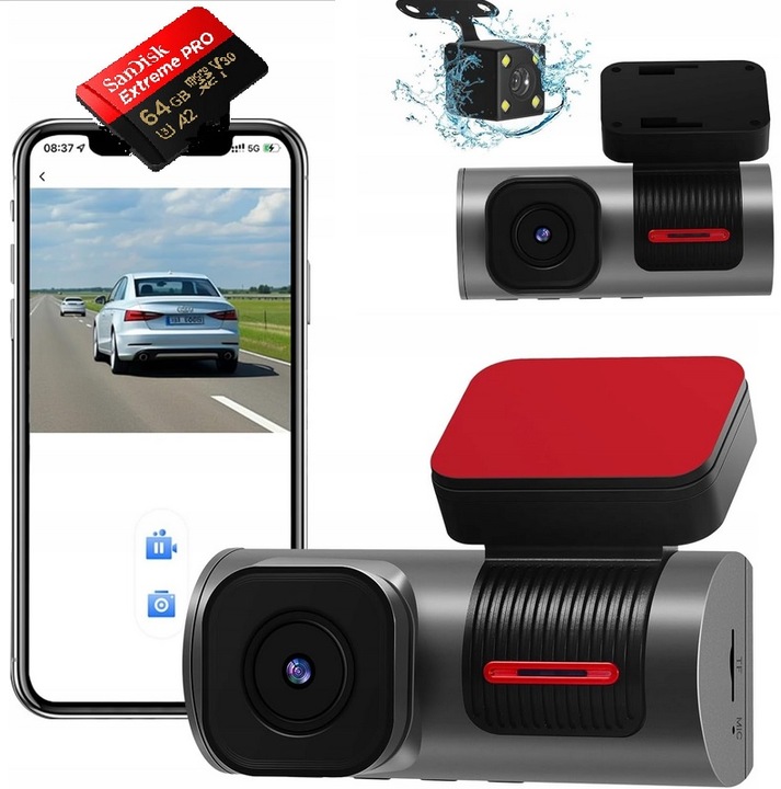Automobilová cúvacia kamera 4K Gps, snímač otrasov, uhol 170 64 Gb