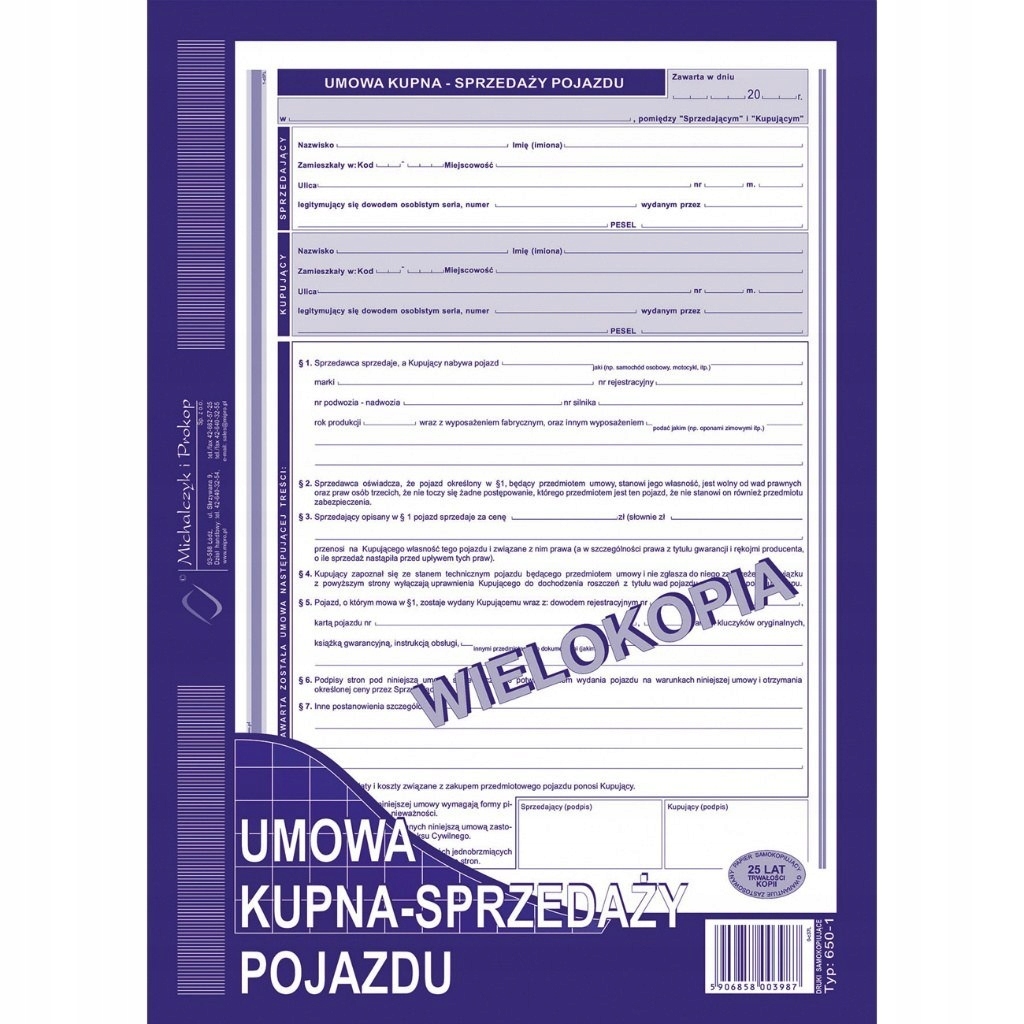 

Umowa kupna-sprzedaży pojazdu A4/40k (650-1)