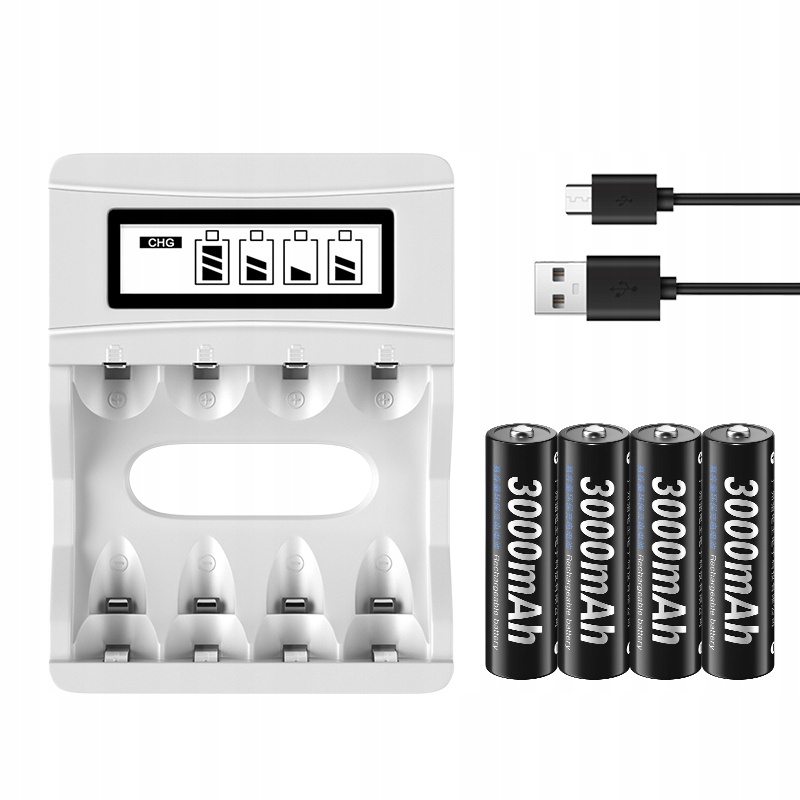 4ks Aa dobíjecí baterie 1,2V Aa R6 LR6 baterie 4slotová LCD nabíječka