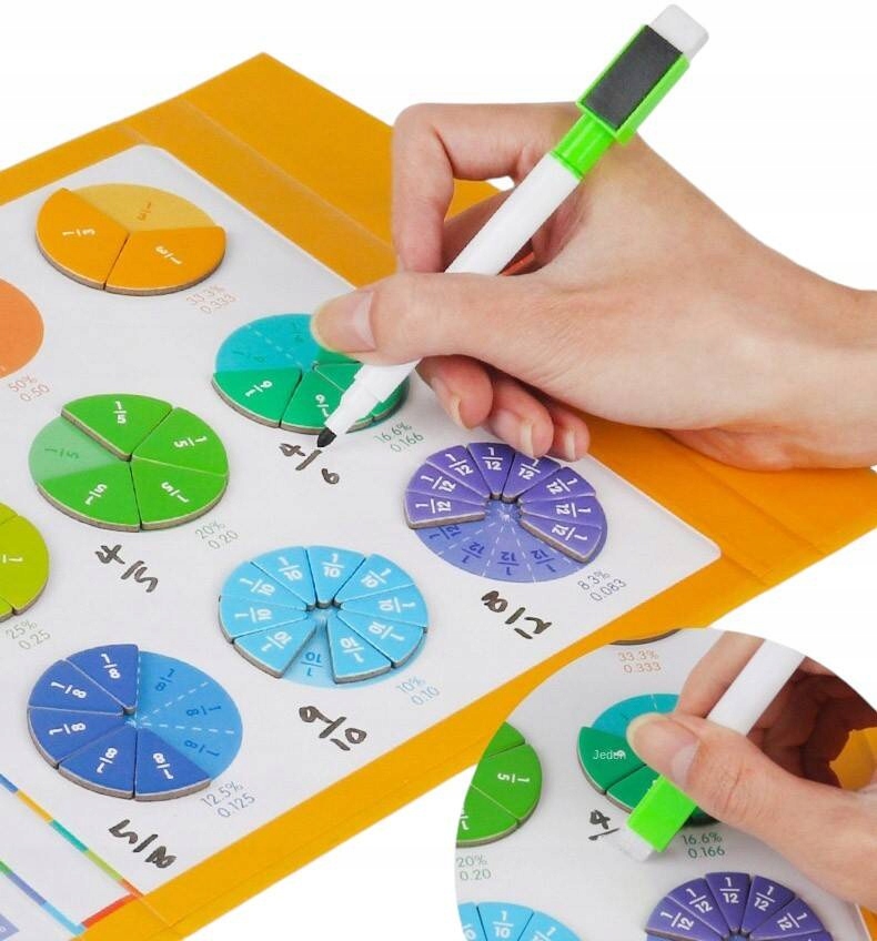 TABLICA KSIĄŻKA MATEMATYCZNA DO NAUKI LICZENIA UŁAMKÓW PROCENTÓW PUZZLE Wysokość produktu 22 cm
