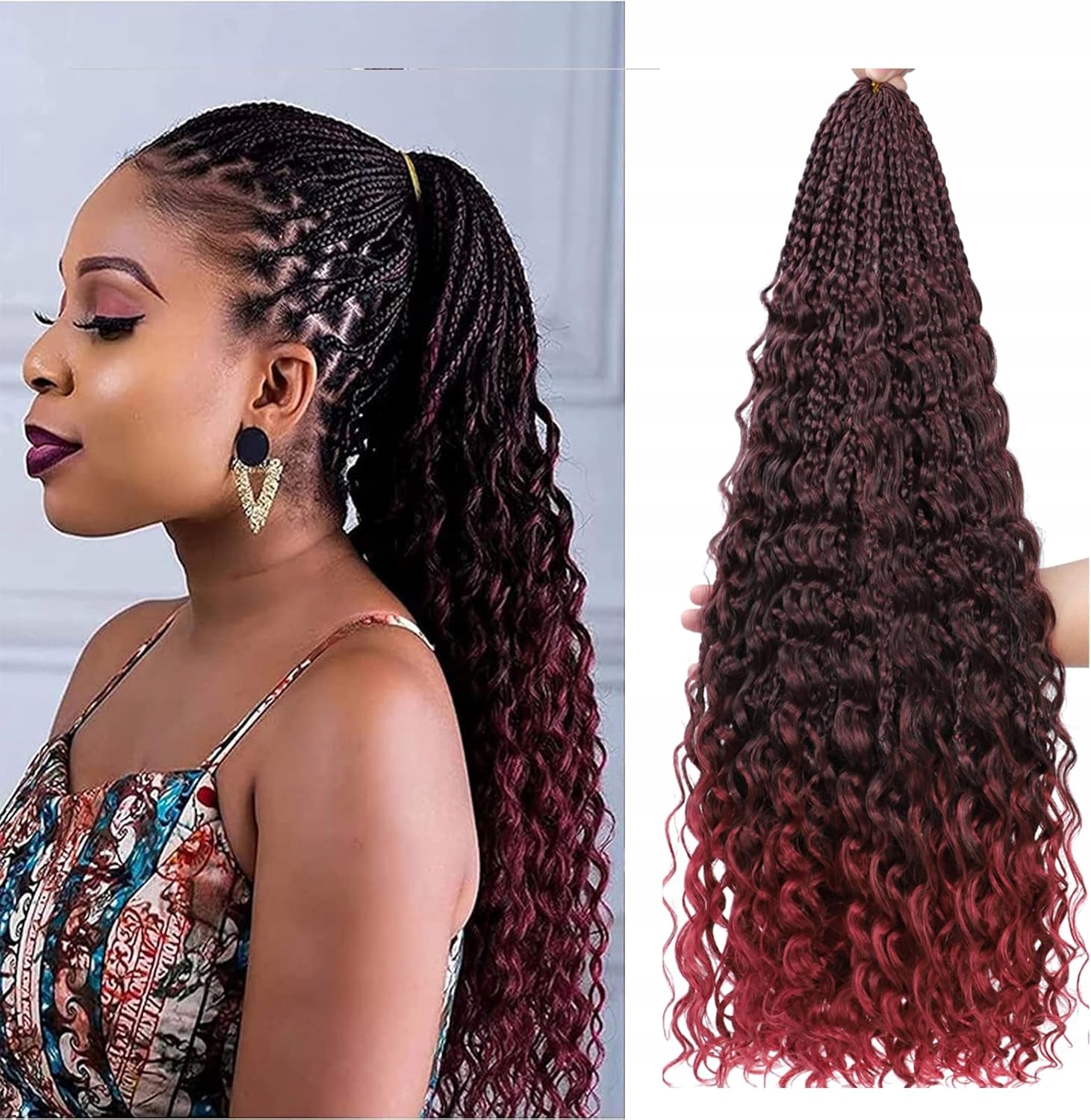 Boho Goddess Box Braid Crochet Hair 45 cm kudrnaté syntetické vlákno