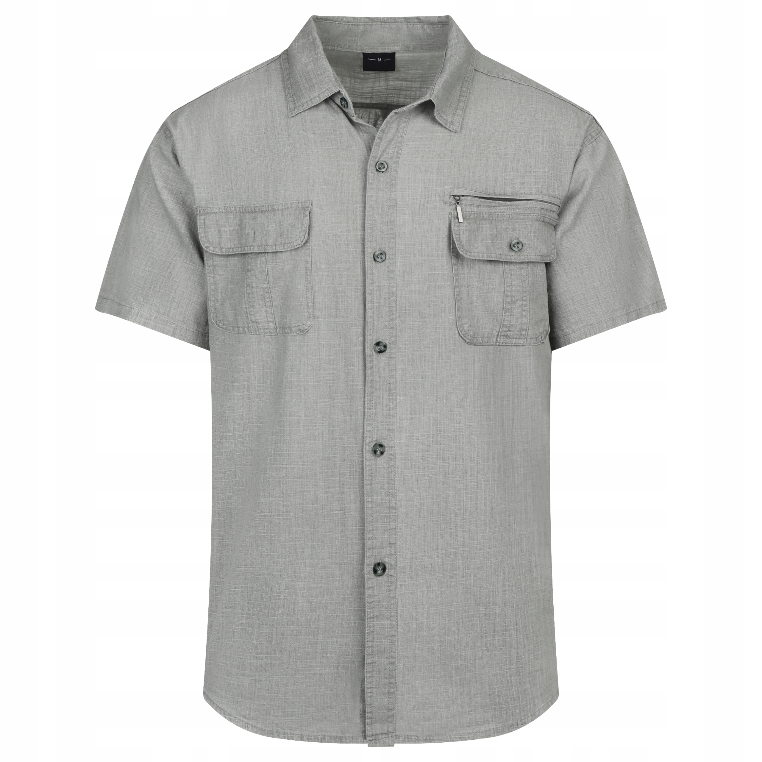 KOSZULA MĘSKA GŁADKA Z KIESZENIAMI NA GUZIKI NA ZAMEK - PIASKOWA - L
