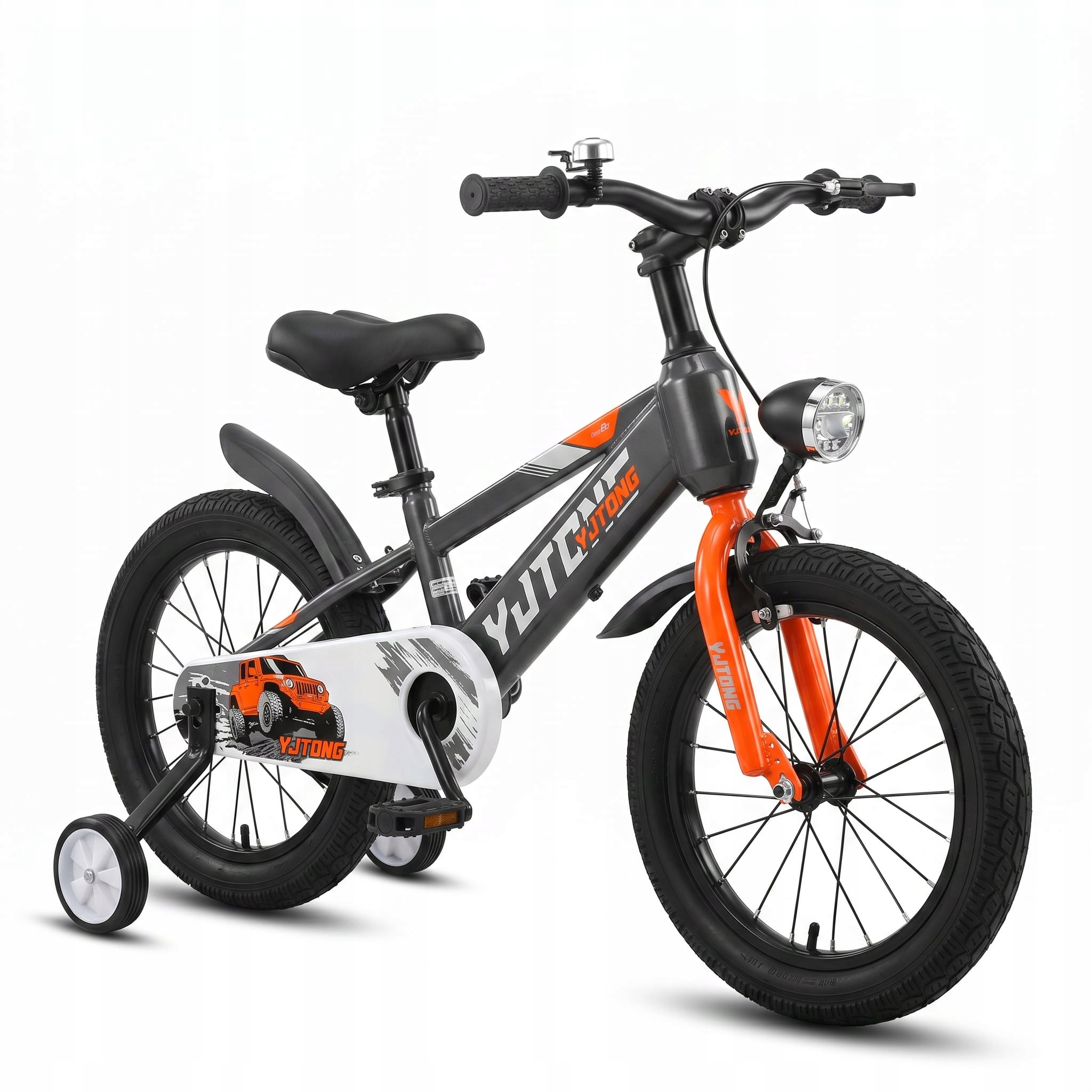 Rower Dziecięcy 16 cali Grafitowy Kółka Boczne z Lampką 4-6 Lat Mtb Bmx