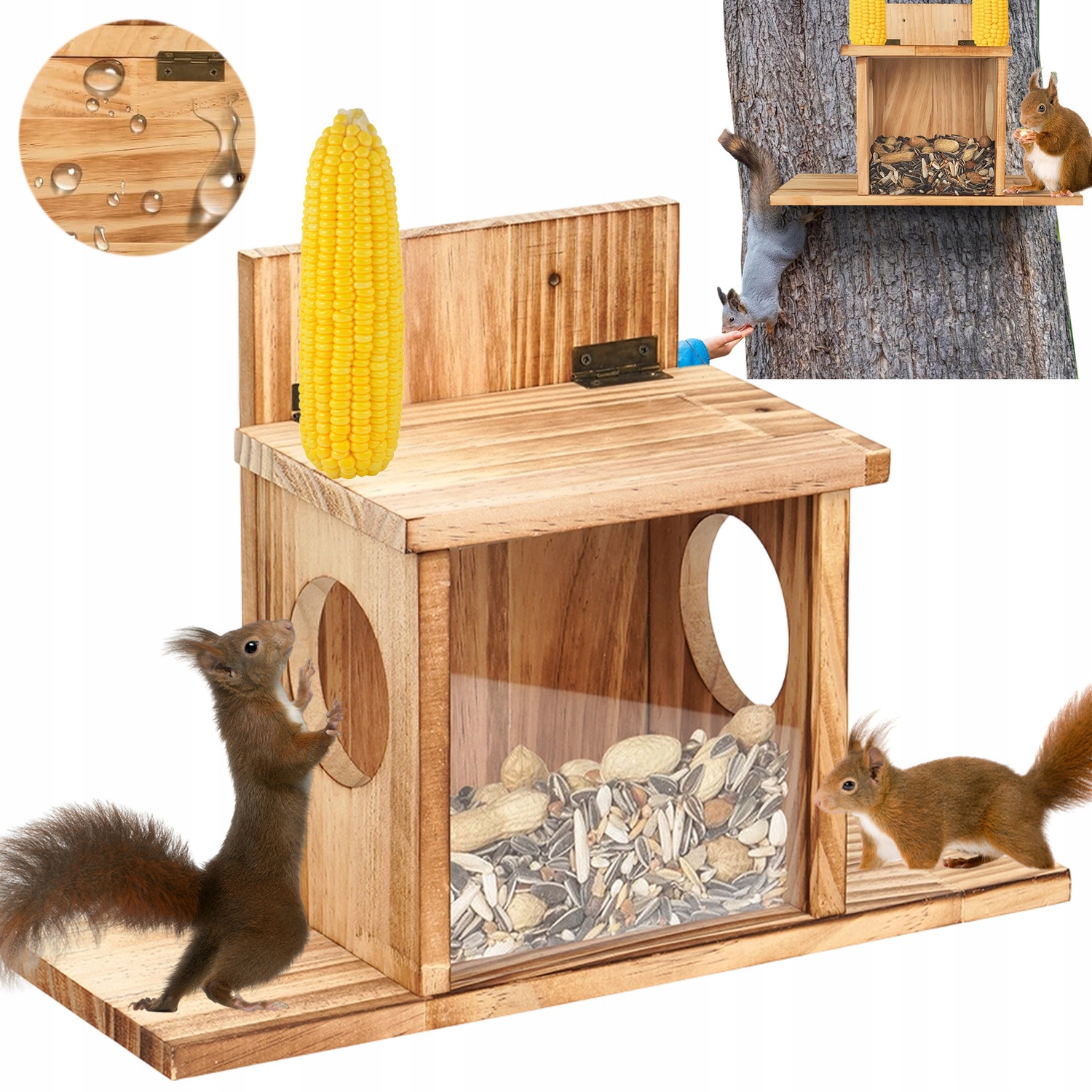 Levně Krmítko Pro Veverky S Dřevěným Podavačem A Průhledným Krytem