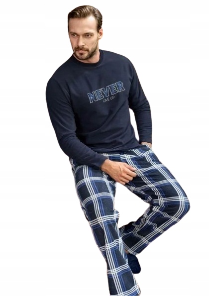 Teplé Fleecové Pyžamo Never Give Up Domácí Oblečení Kalhoty Kostkované M