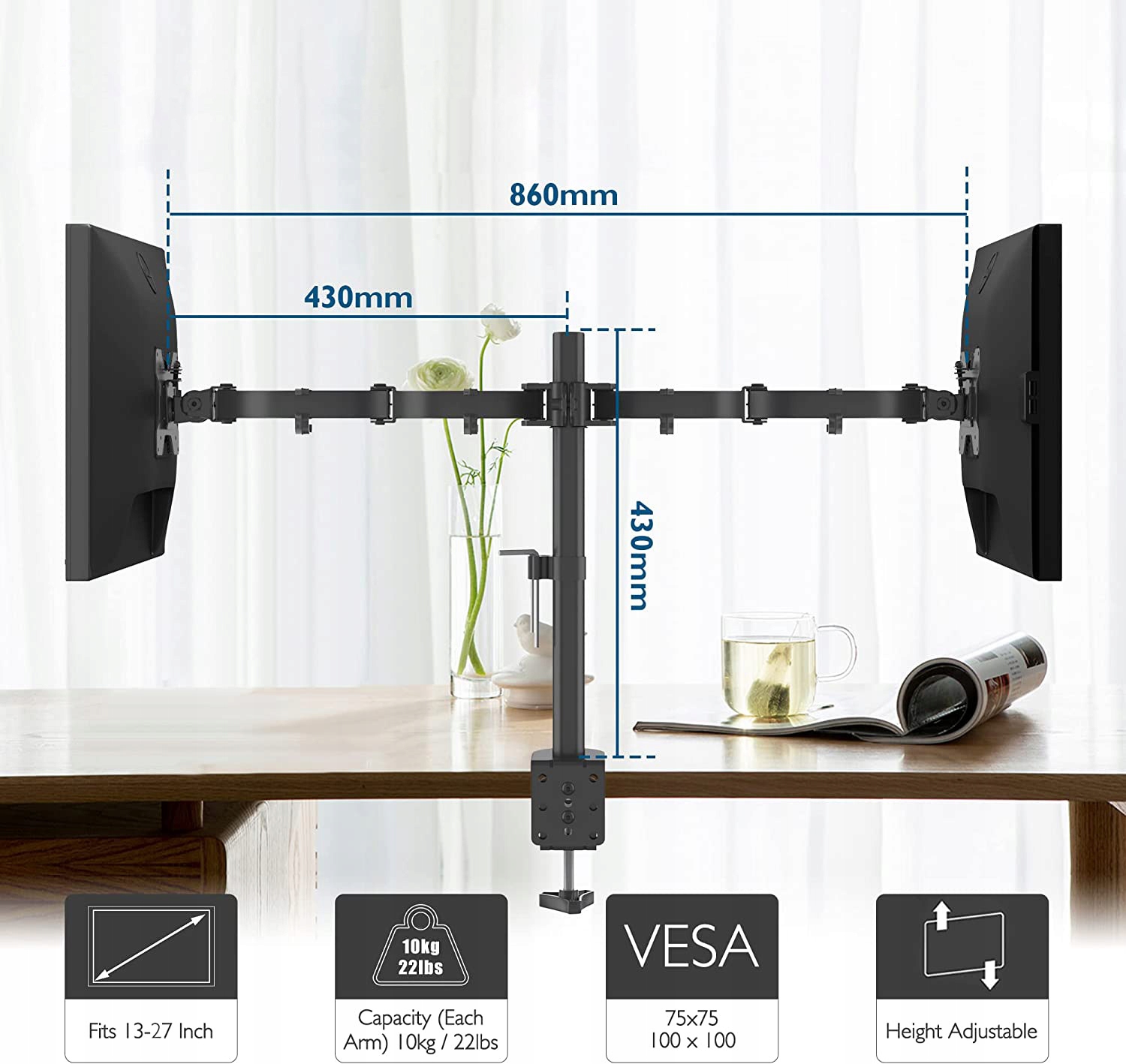 DRŽÁK PRO DVA MONITORY 13-27