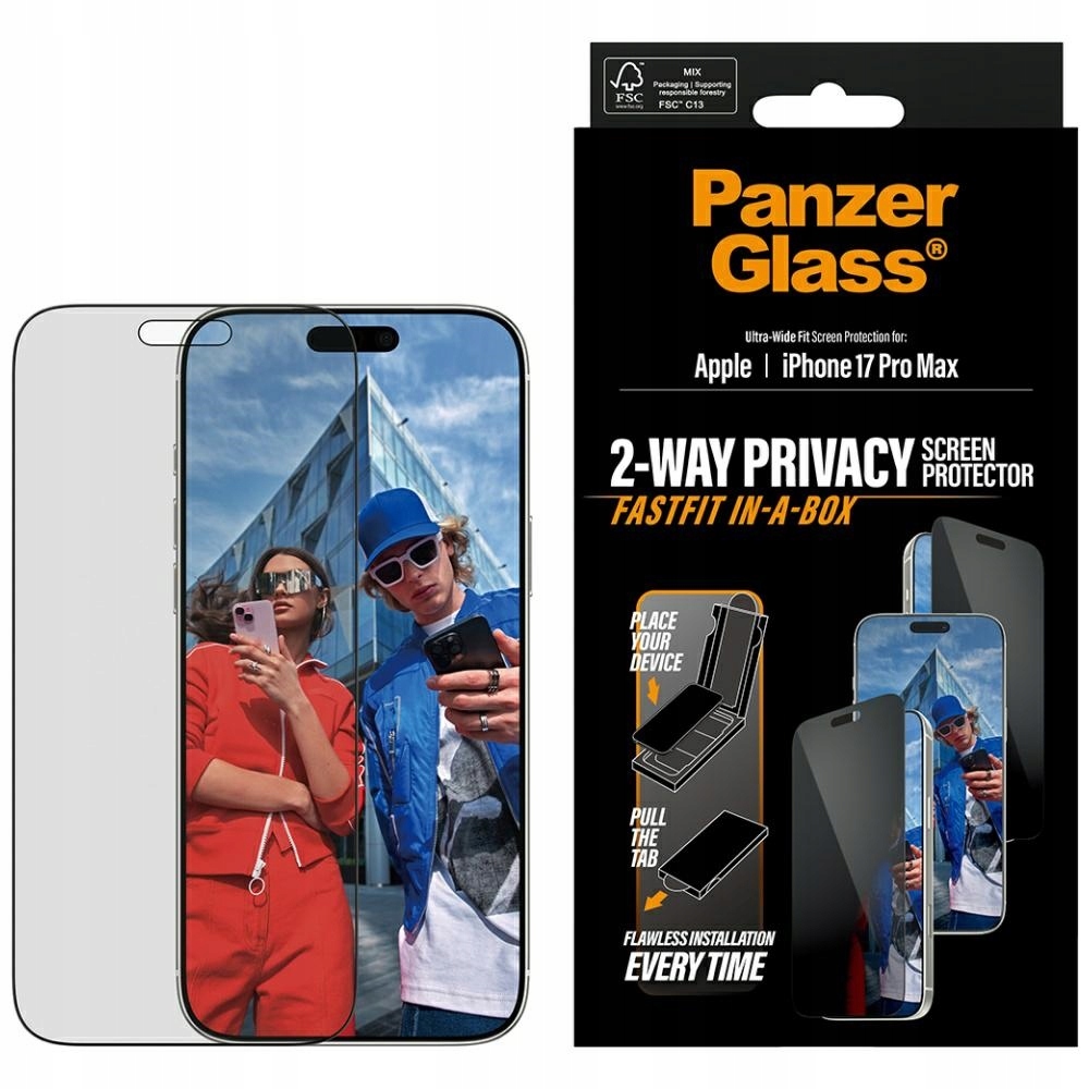 Privatizačné sklo PanzerGlass Ultra-Wide Fit Fastfit pre iPhone 17 Pro Max