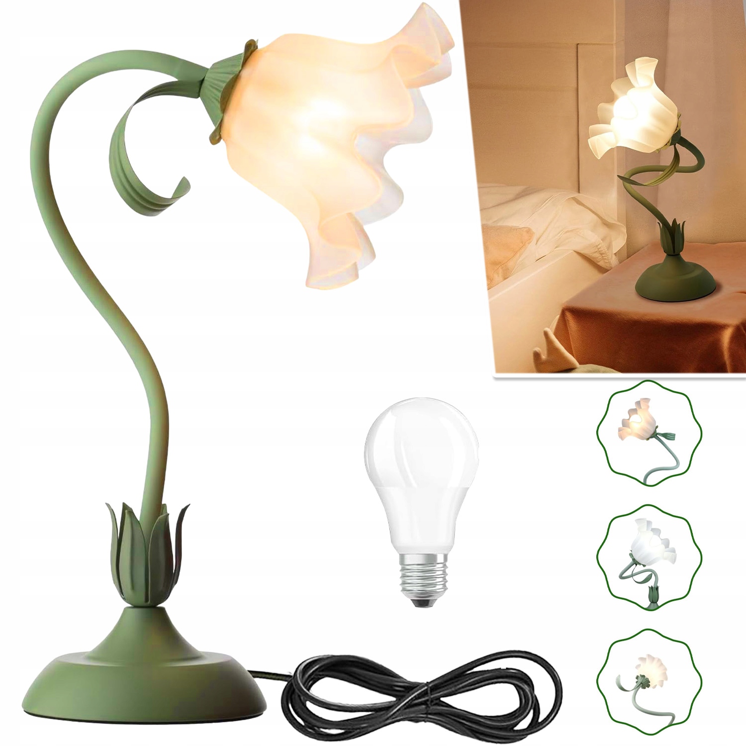 Stolní Noční Led Lampa Retro Flower Do Ložnice, Pracovny