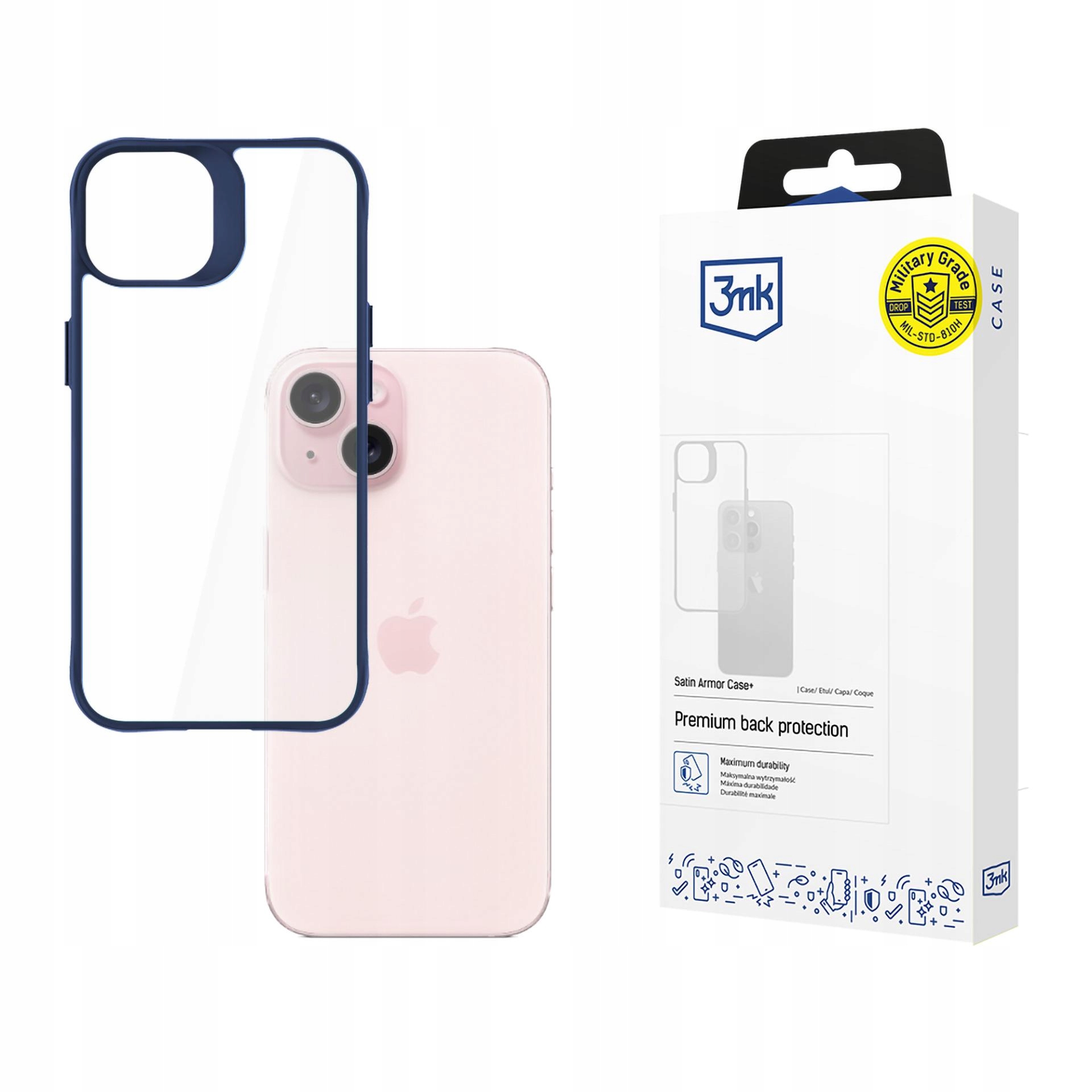 Etui 3mk Satin Armor Case+ Blue na Apple iPhone 15 przezroczyste 3mk