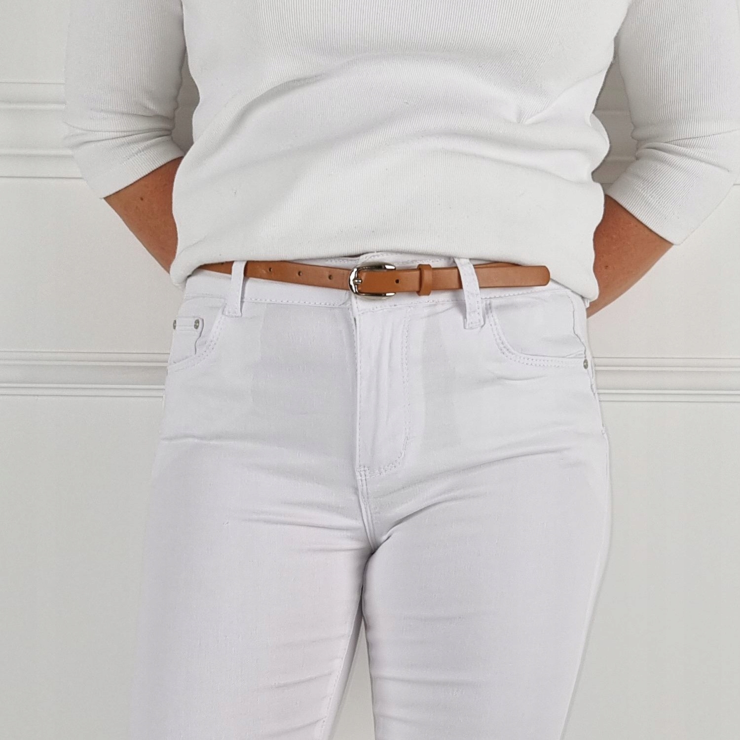 SPODNIE JEANSOWE DAMSKIE Z PASKIEM GRATIS WYSOKI STAN DUŻE ROZMIARY Zapięcie zamek