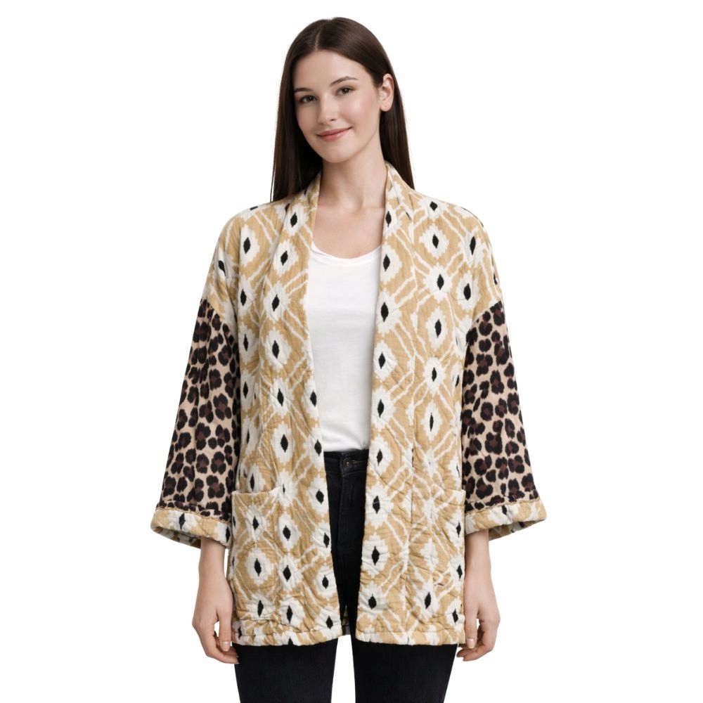 Kimono Dámská přehozka s potiskem Italská béžovo-hnědá