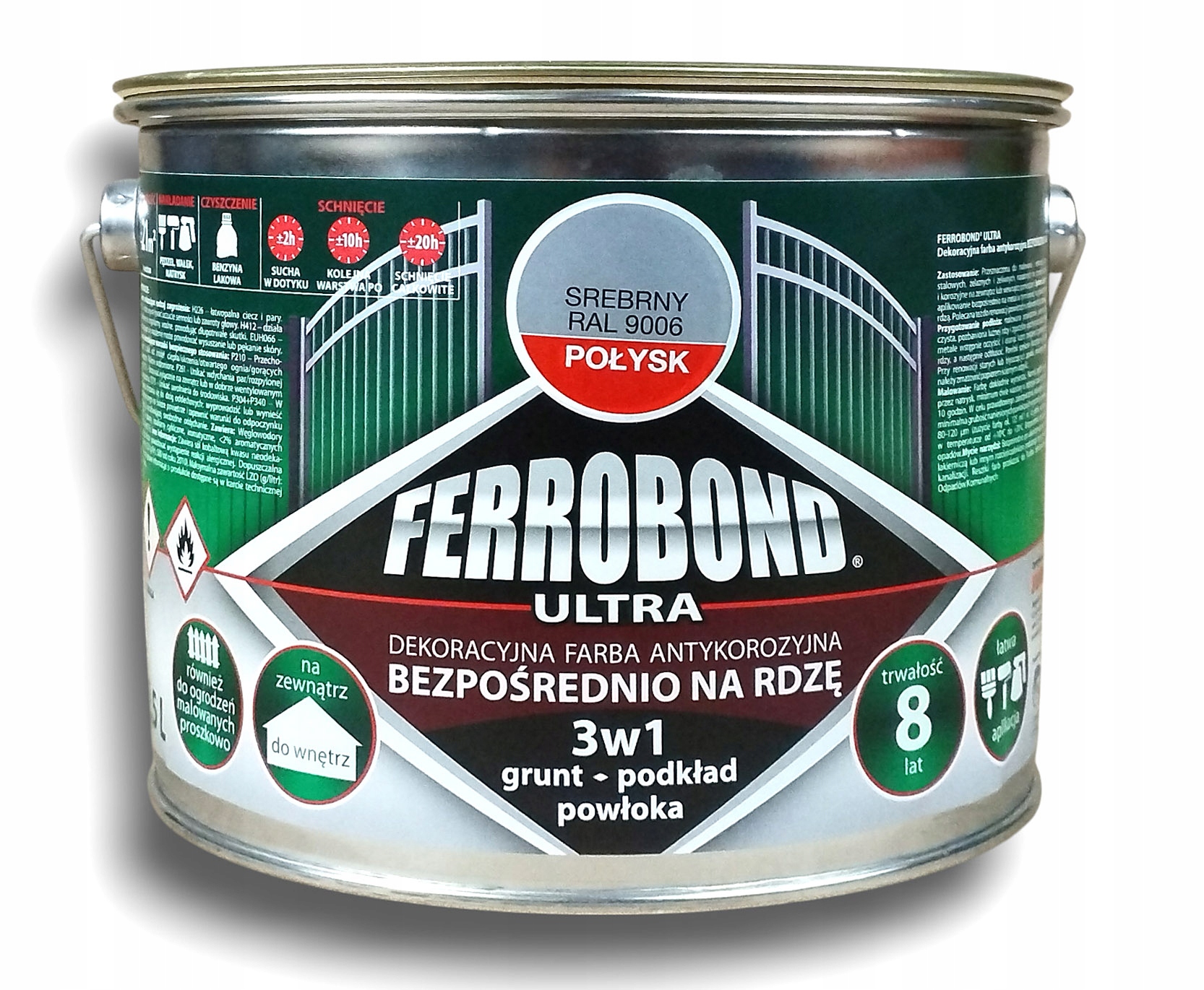 Farba antykorozyjna na rdzę 3w1 Ferrobond Ultra RAL9006 Srebrny połysk 2,5L