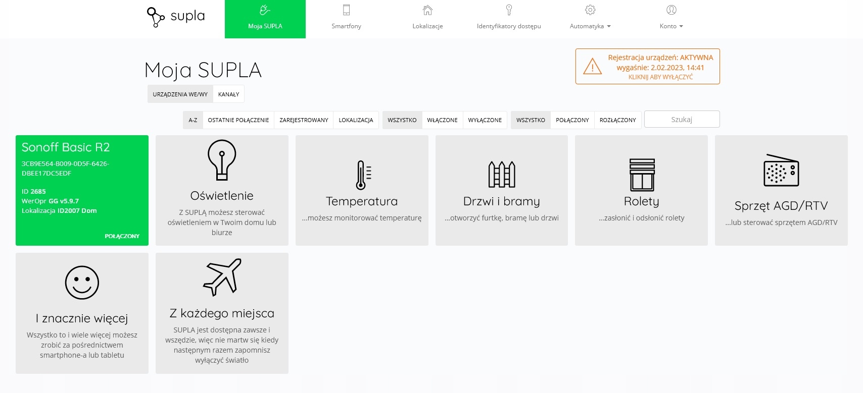 SONOFF BASIC Wifi CZUJNIK TEMPERATURY TERMOSTAT DS18B20 1x1mb Ebok SUPLA Zasilanie sieciowe