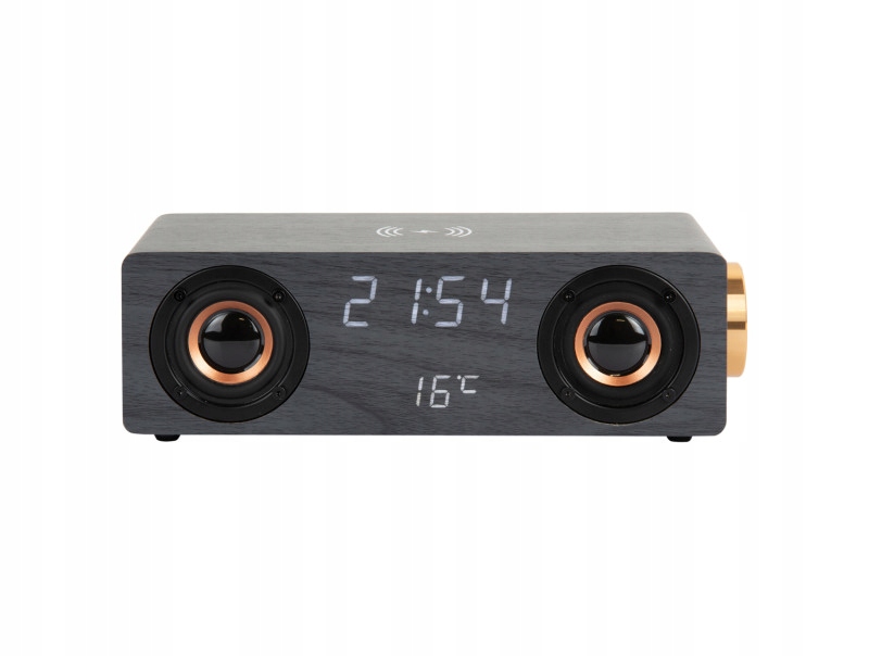 Budík, stolní hodiny černé s rádiem do ložnice, kuchyně Classic