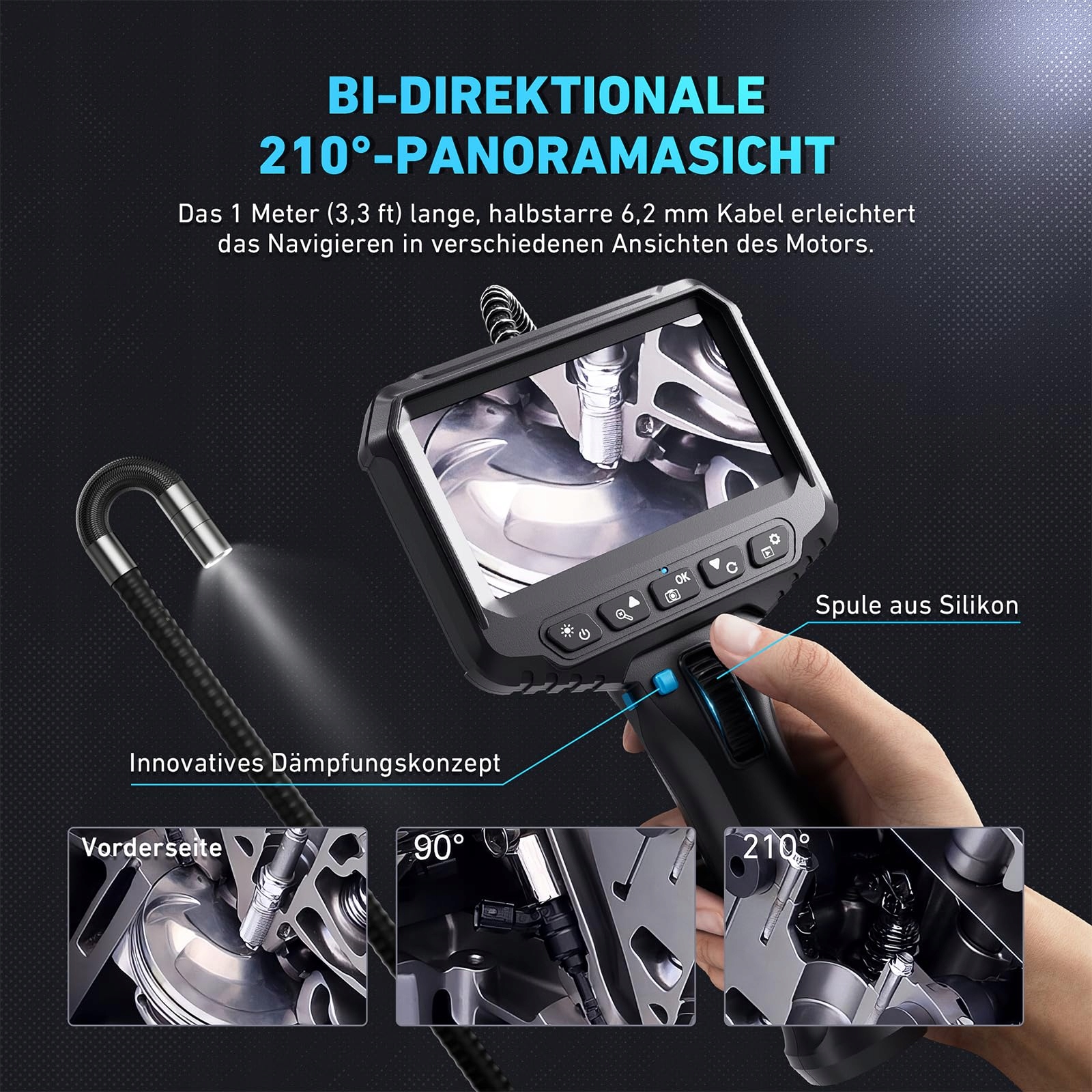 RALCAM Kamera Inspekcyjna 6.2mm 210° IP67 Wodoodporna 4.3" 1280x720P — miniatura 2