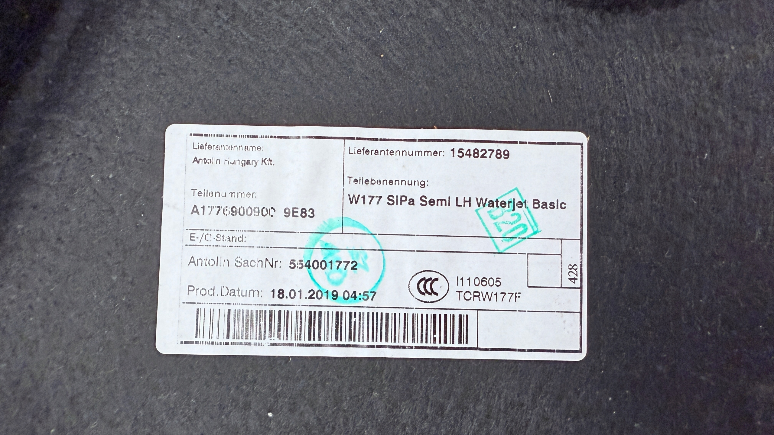 MERCEDES W177 A KLASA side upholstery boot left A1776900900