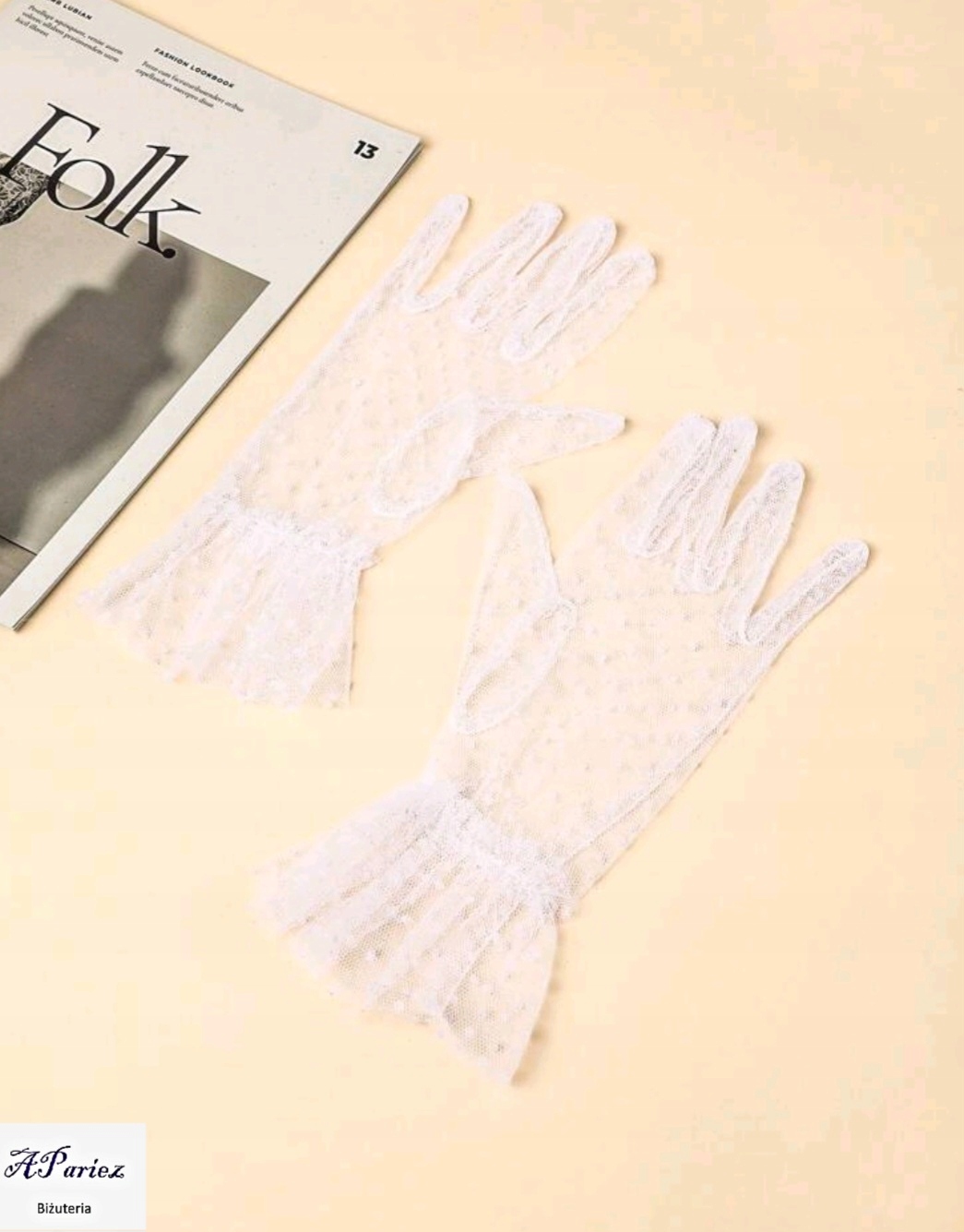 Do0013 Rękawiczki ślubne delikatne kropeczki Marka bez marki