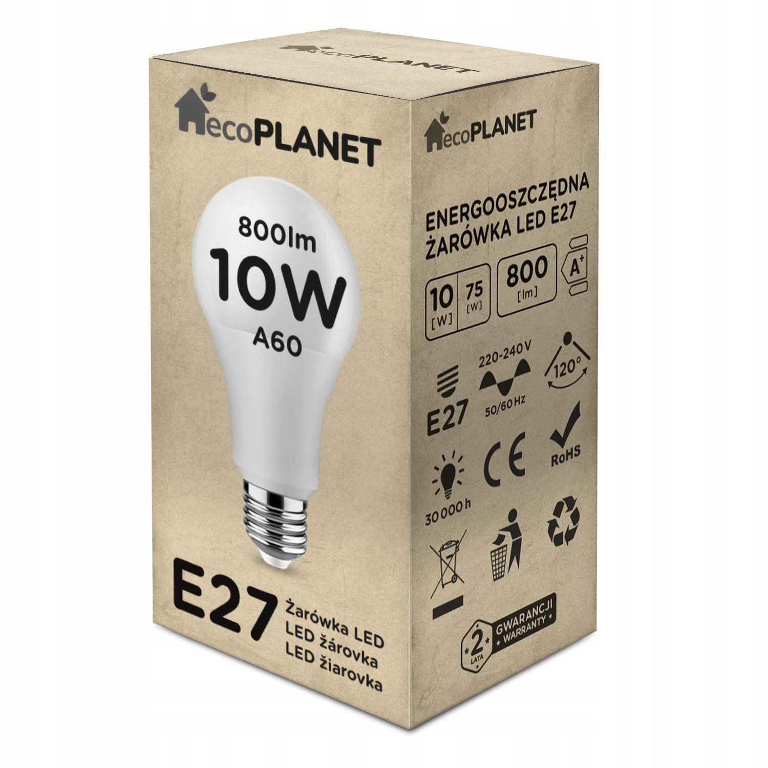 

Żarówka Led E27 A60 10W 800lm Barwy ecoPLANET