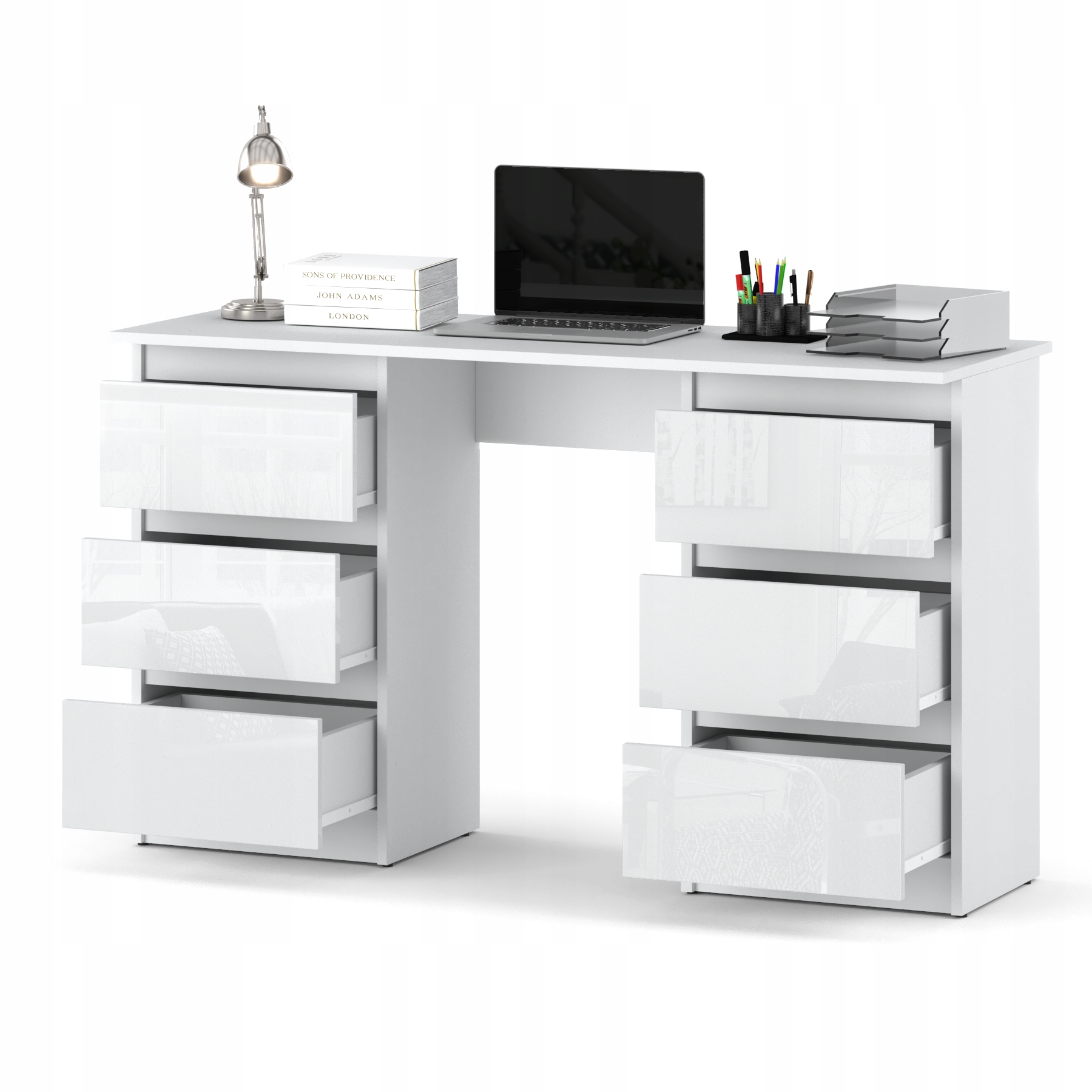 Biurko Białe 120cm Biurko szkolne 6 szuflad Stolik dla dziecka Front Połysk