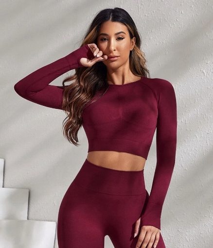 Shein Top Sportowy Dopasowany Gładki Bordowy M V7C