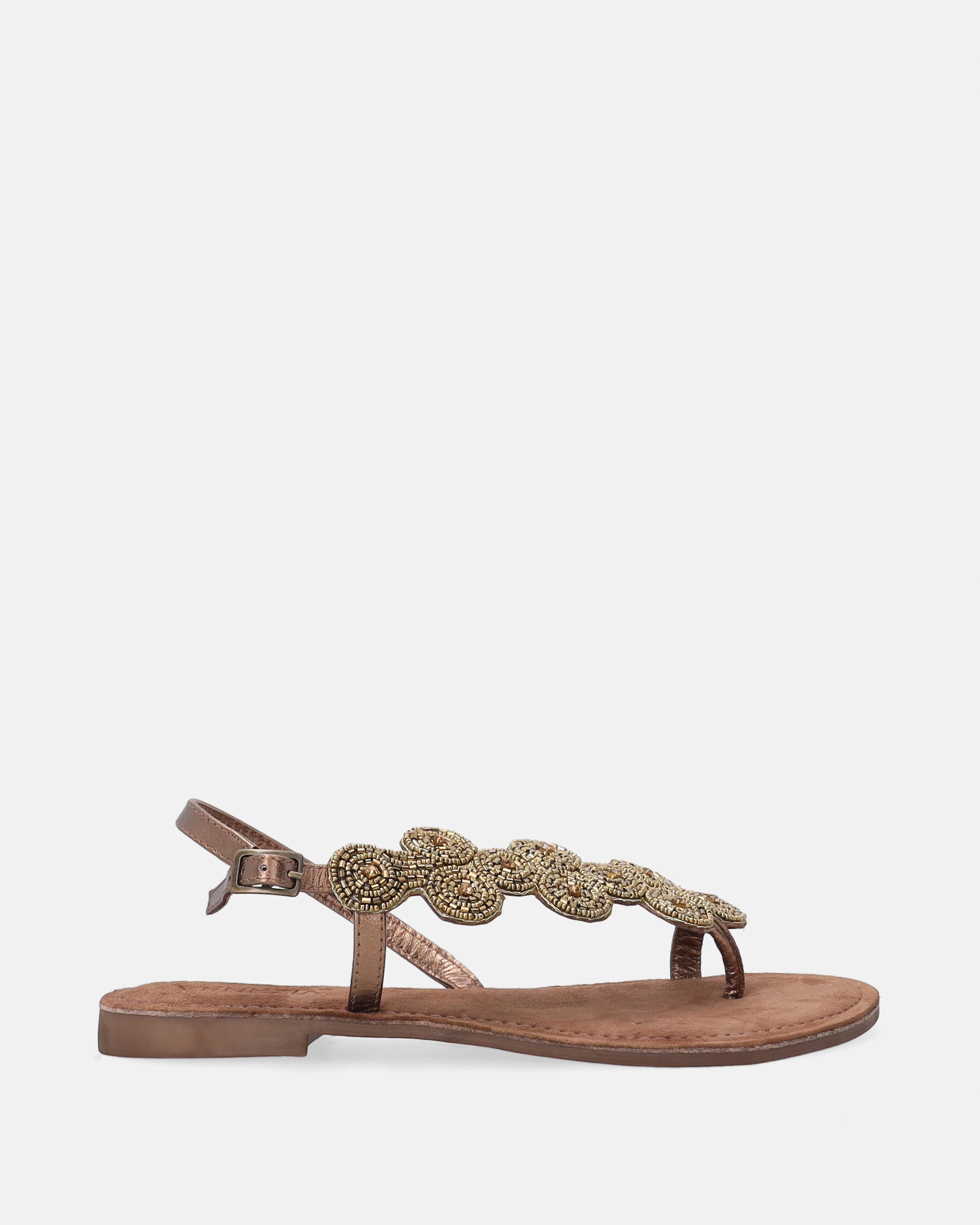 Złote Damskie Sandały Typu Japonki Venezia Z Ozdobnymi Koralikami Rozm. 40