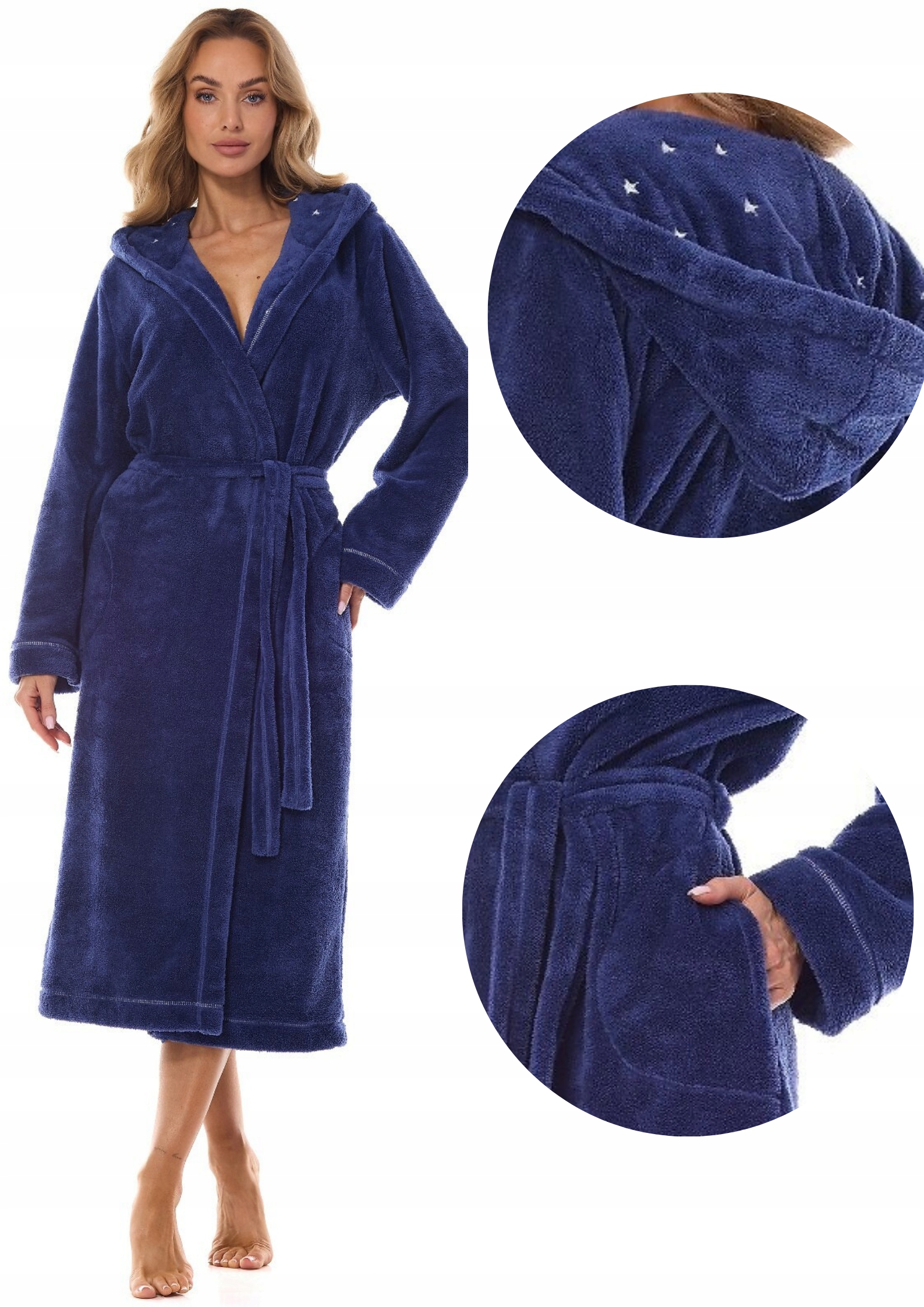 Dámský župan župan dlouhý péřový teplý s kapucí 2412 navy XL