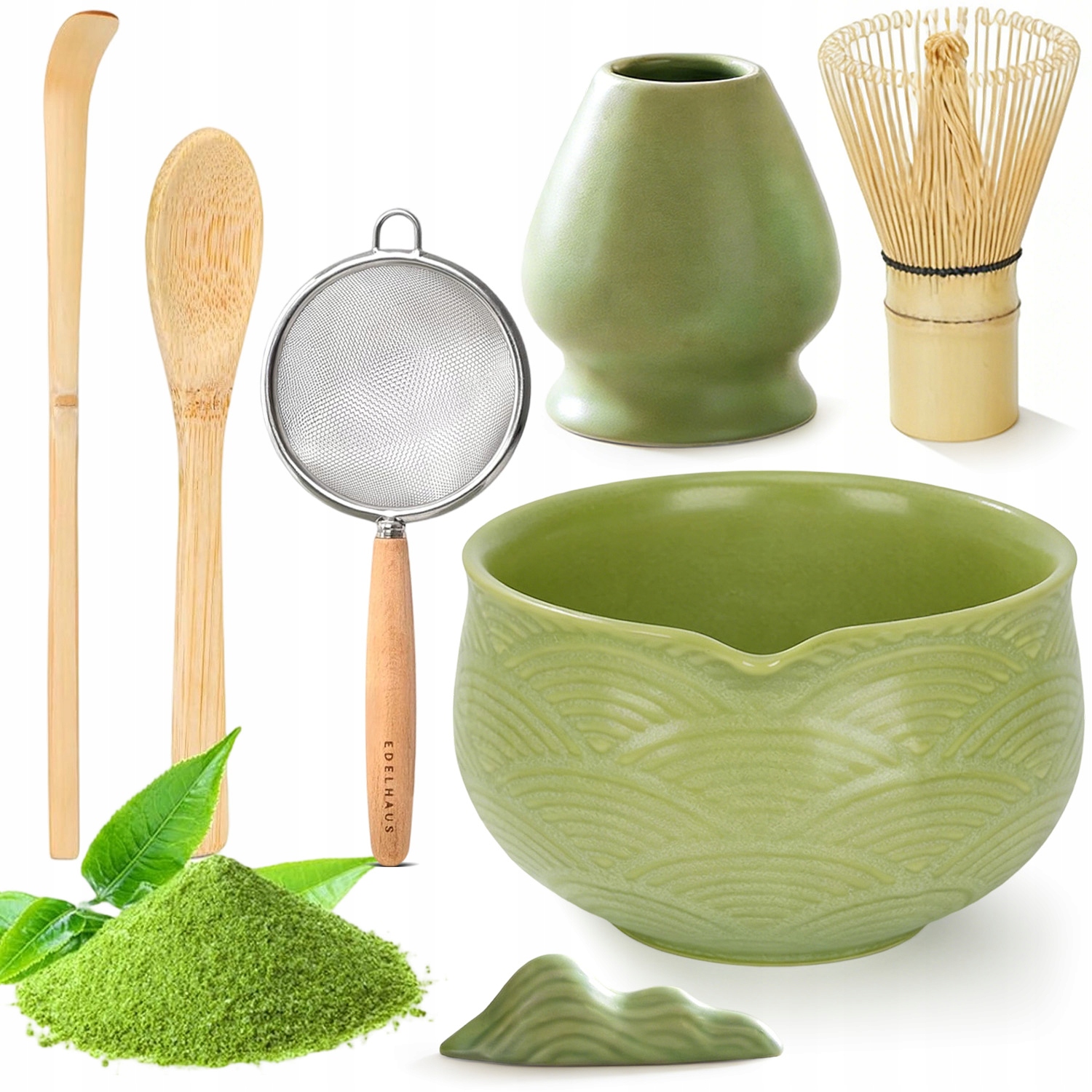 Zestaw Prezentowy Do Herbaty Matcha Czarka Miotełka Podstawka Łyżeczka