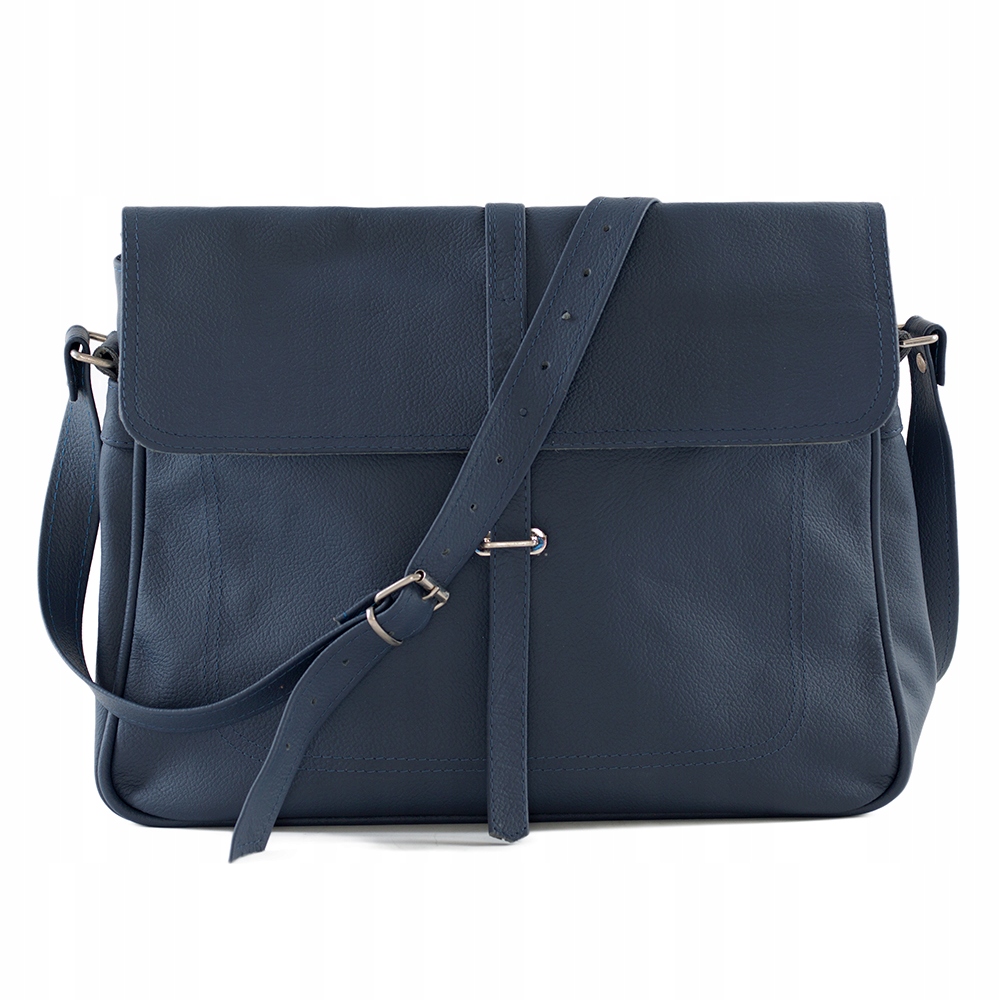 GRANATOWA TORBA SKÓRZANA TOREBKA LISTONOSZKA A4 SKÓRA NATURALNA VERA PELLE