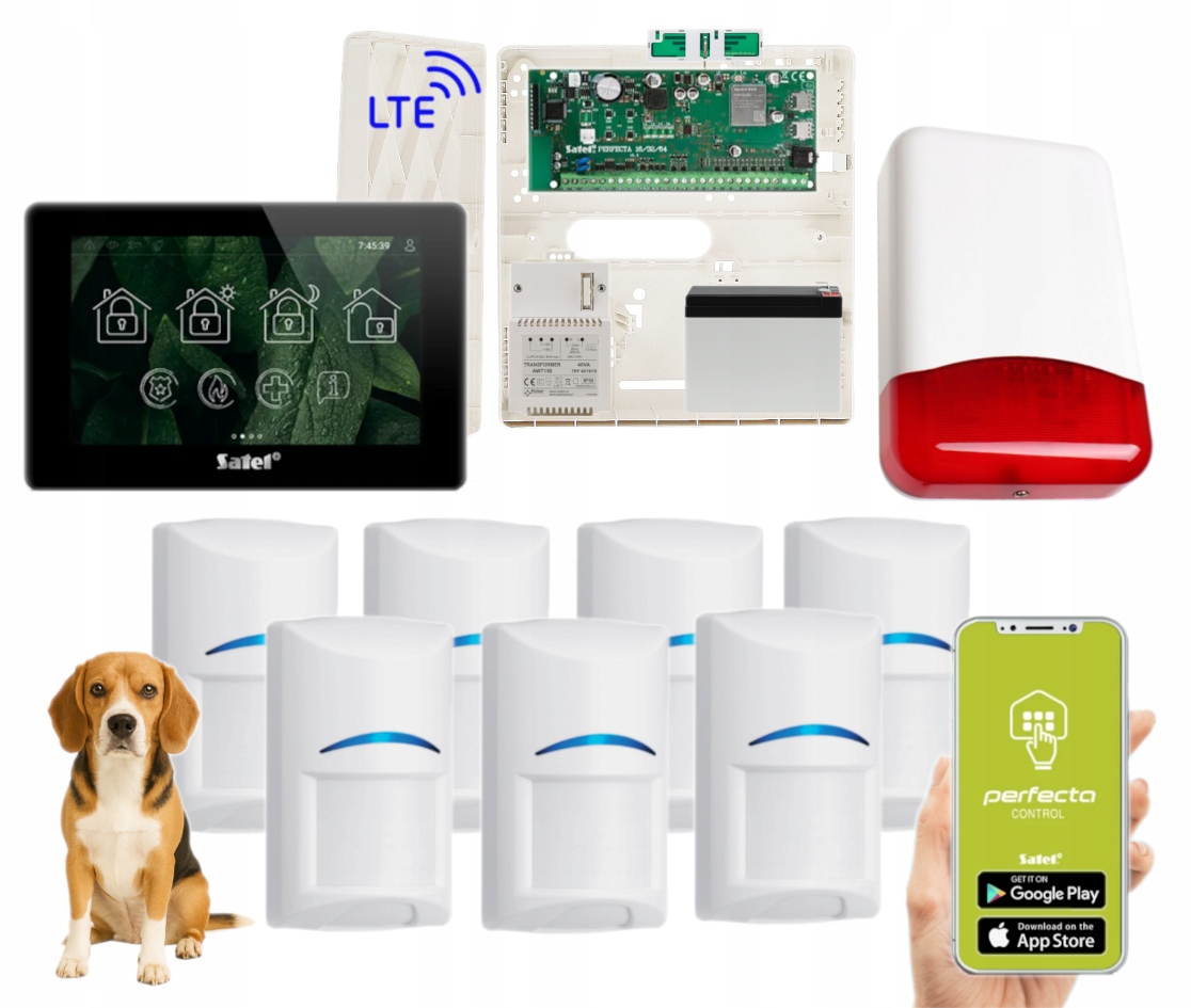 Zestaw Alarmowy Satel Perfecta 64 M Lte 7 Czujek Pir Pet Dotyk App Syrena