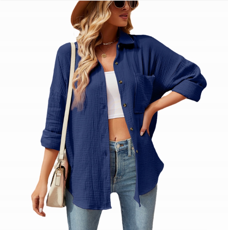 KOSZULA DAMSKA MUŚLINOWA - LUŹNA OVERSIZE Italy2XL Dekolt kołnierzyk