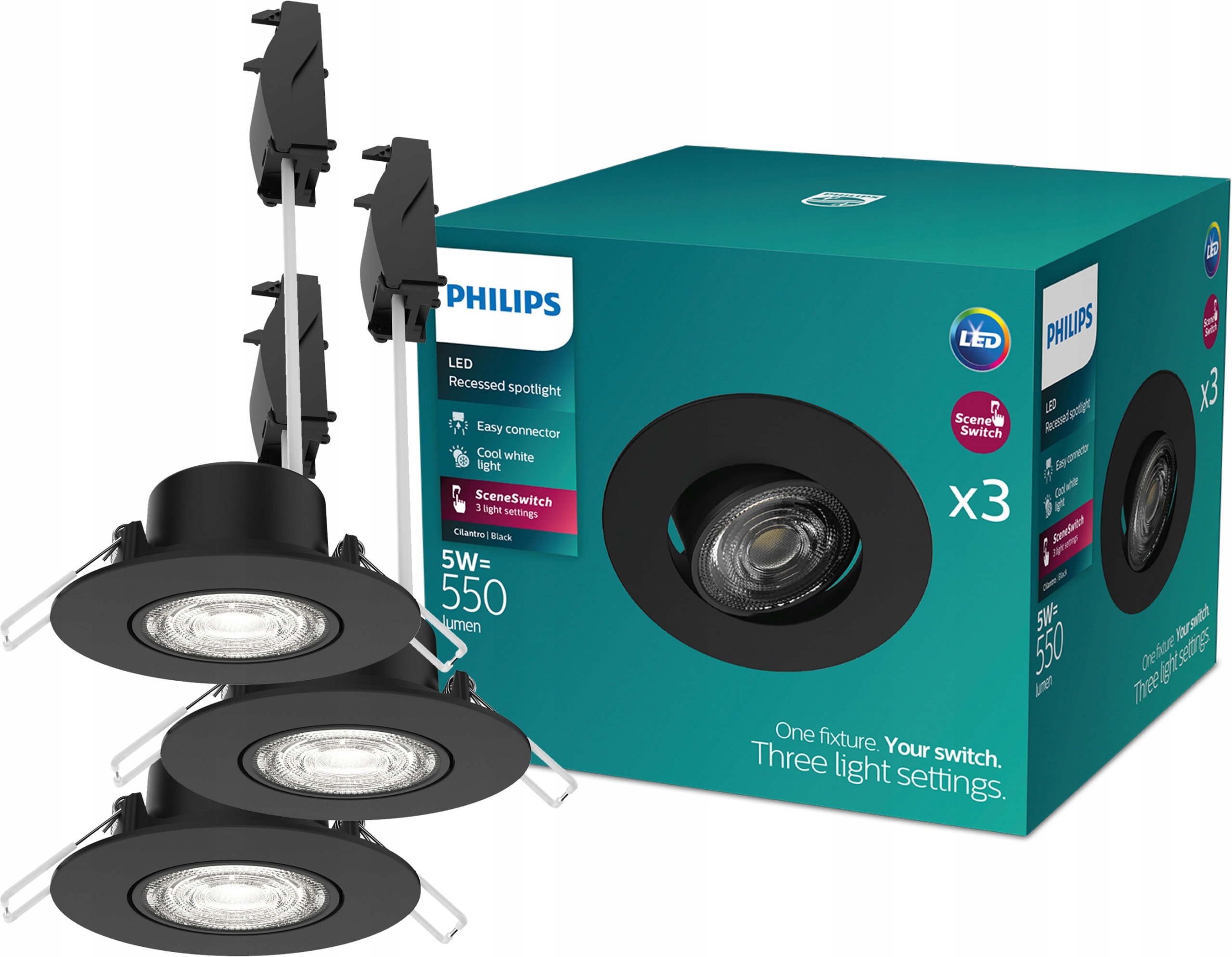 3x Led podomítkové svítidlo 5W 4000K stmívatelné SceneSwitch Cilantro Philips