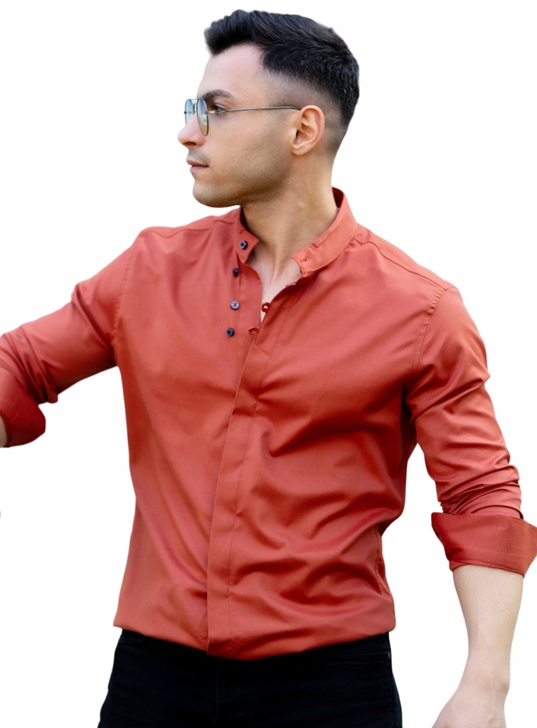 Pánská Košile Hladká Se Stojáčkem Cihlová