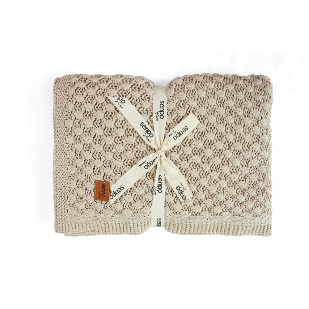 Koc dzianinowy 130x170 cm Senpo bawełna 100% beżowy