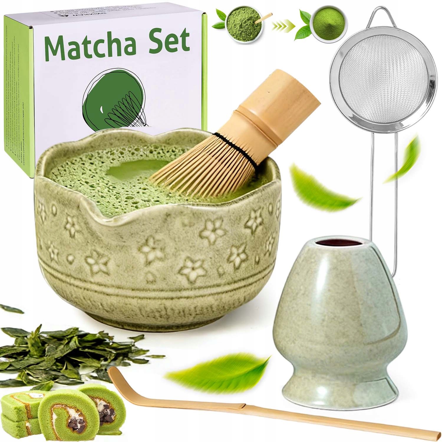 Dárková Sada Na Čaj Matcha Metla Podstavec Lžička 5V1 Dárek