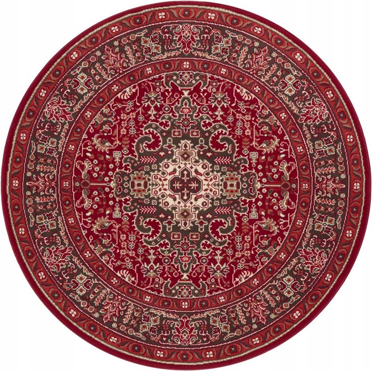 Kulatý koberec, červeno krémový tradiční vzor 160 cm