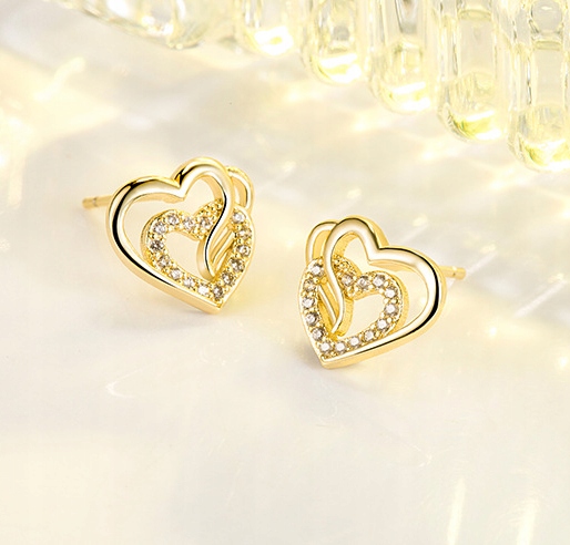 KOLCZYKI SREBRNE SERCA POZŁACANE 925 WKRĘTKI Materiał Pozłacany Srebro