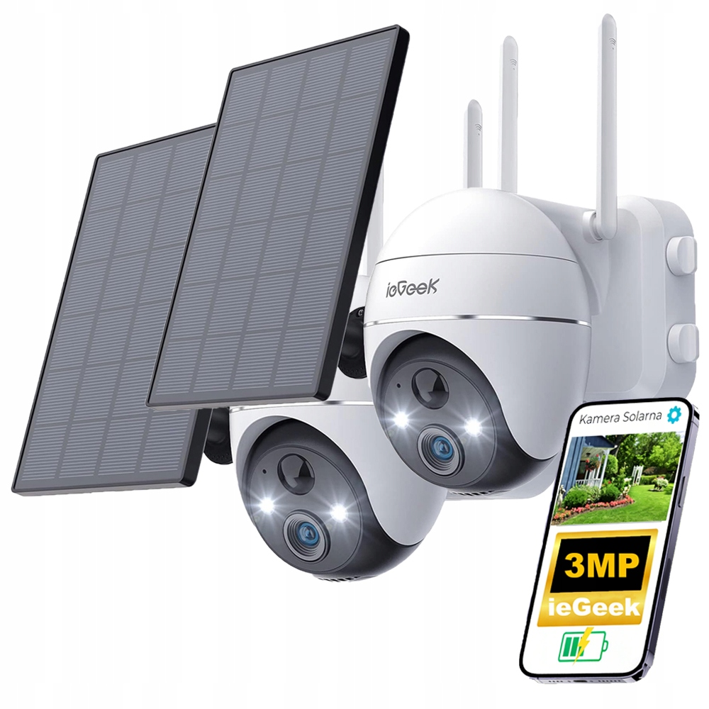 2 kusy Venkovní kamera Ip Wifi Solární otočná Bezdrátový zoom 4x