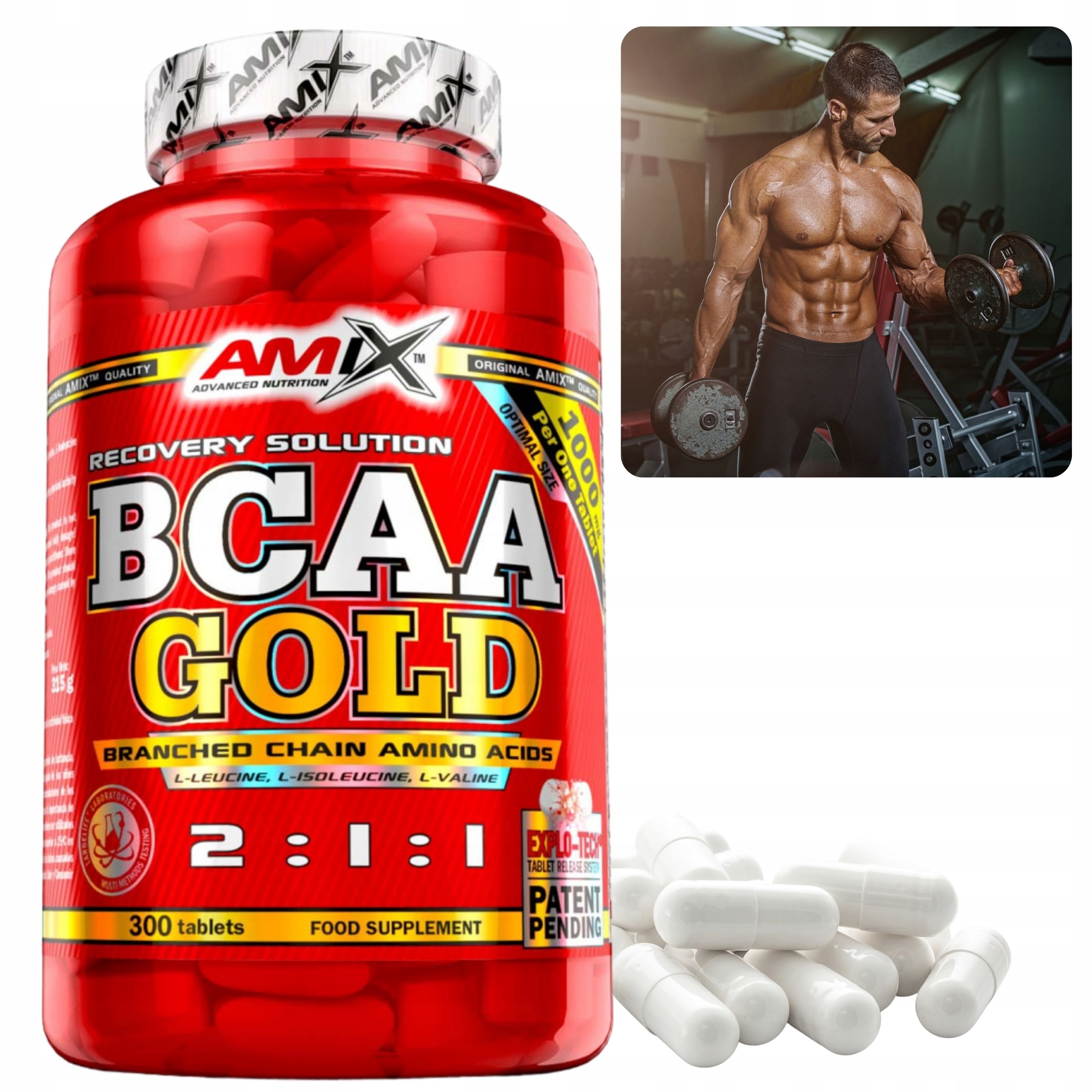 Bcaa v tabletkách Rozvětvené aminokyseliny 2:1:1 Obnova svalů 300ks