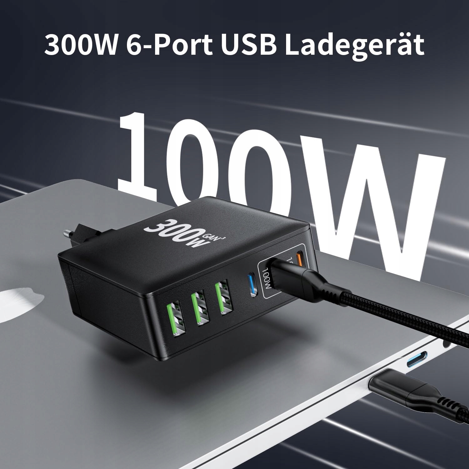 HSSNS Ładowarka USB-C 300W 6 Portów Szybkie Ładowanie GaN PD MacBook iPhone — miniatura 3