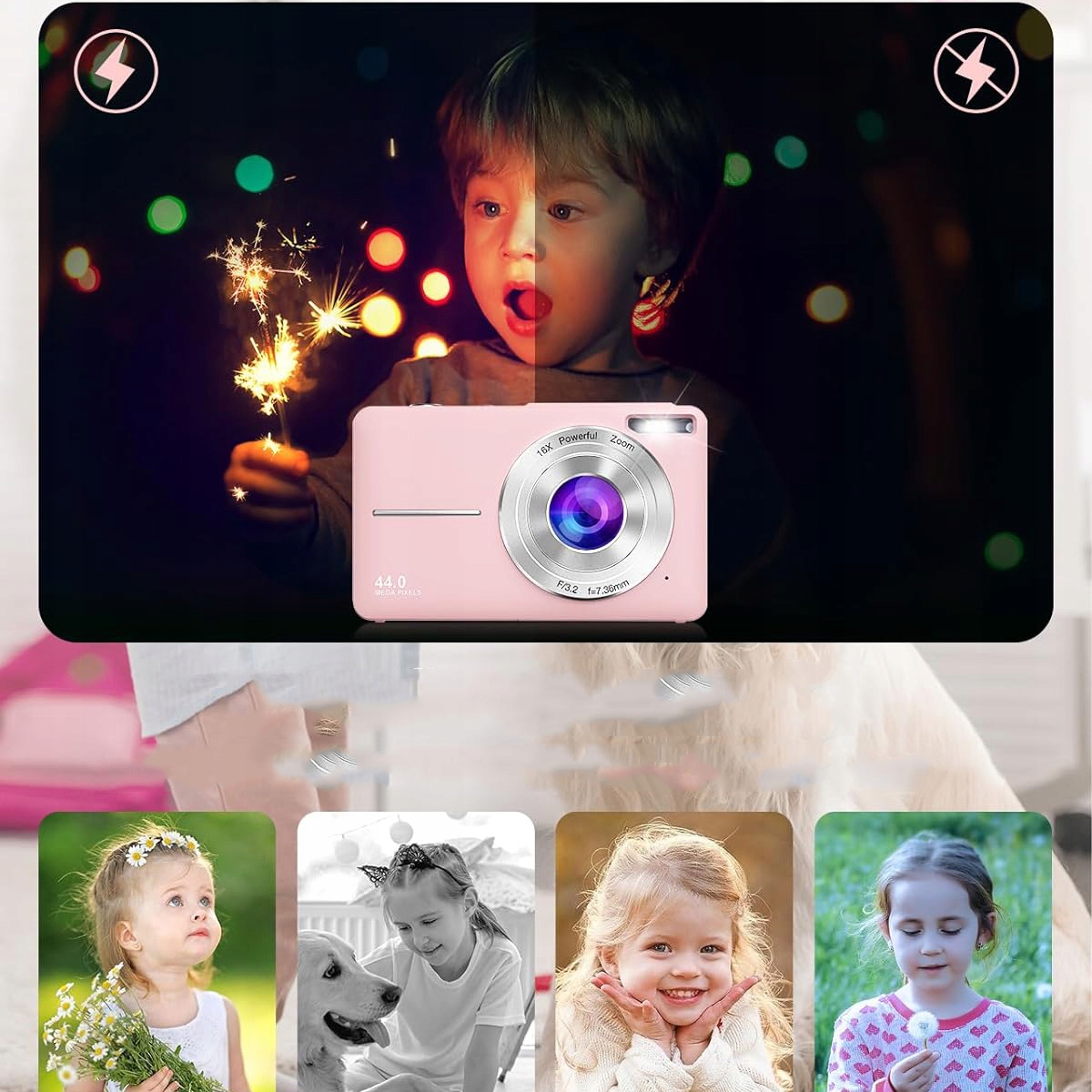 APARAT CYFROWY DLA DZIECI FOTOGRAFICZNY HD 1080P 44 MP 16X ZOOM OPTYCZNY Kod producenta 6DZ0100PKEUXJ