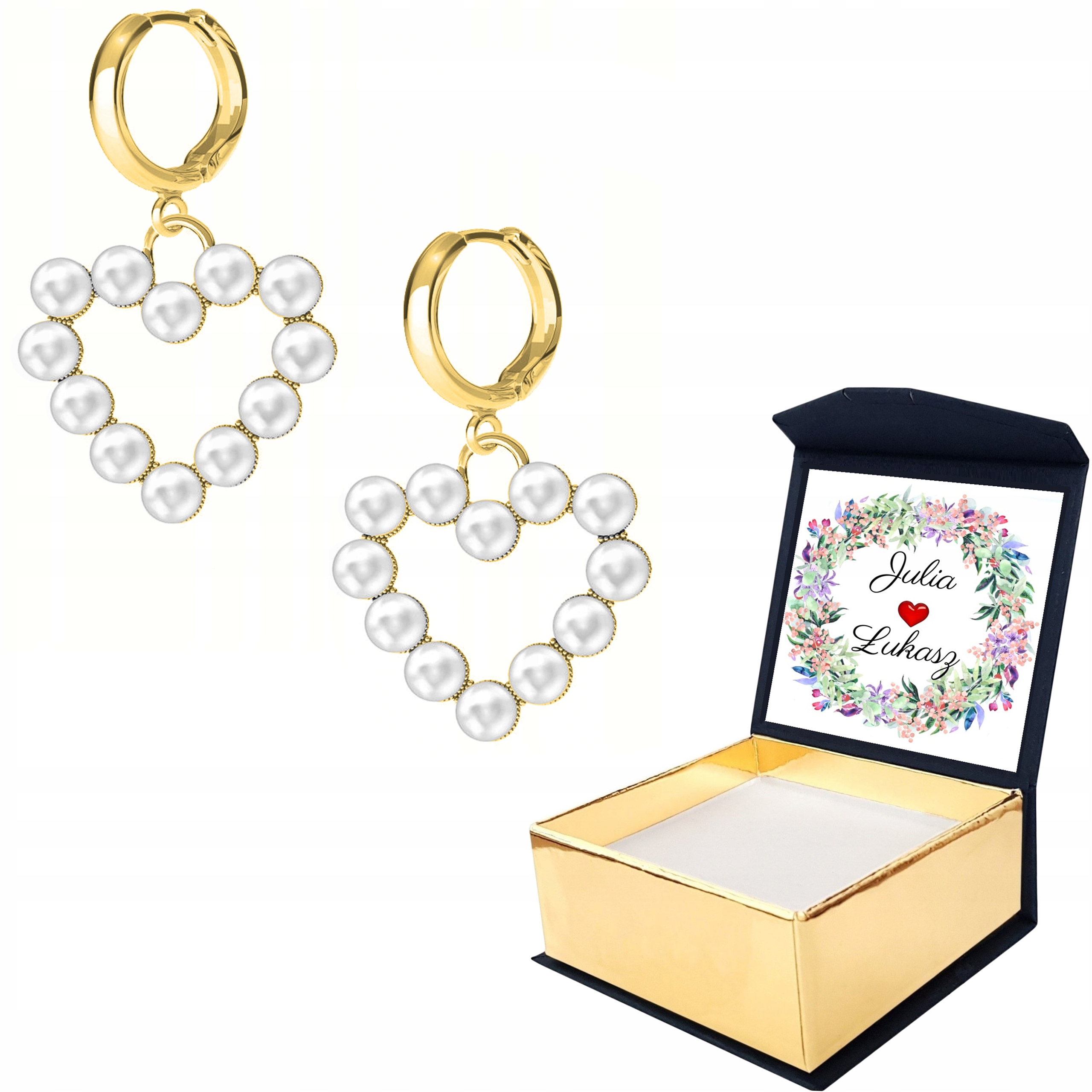 Náušnice zlaté srdce s perlami Perla Vlastní Potisk