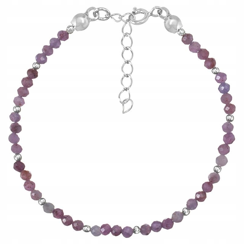 Stříbrný náramek rubín 3 mm 16 cm