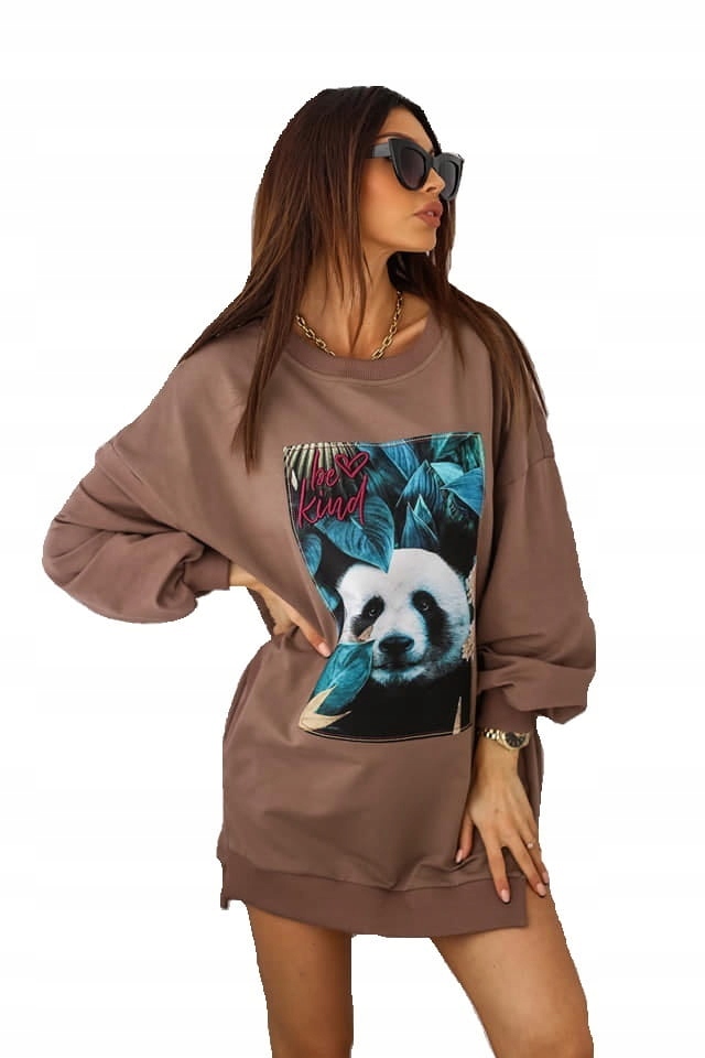 

Długa bluza tunika panda cappuccino Me Gusta