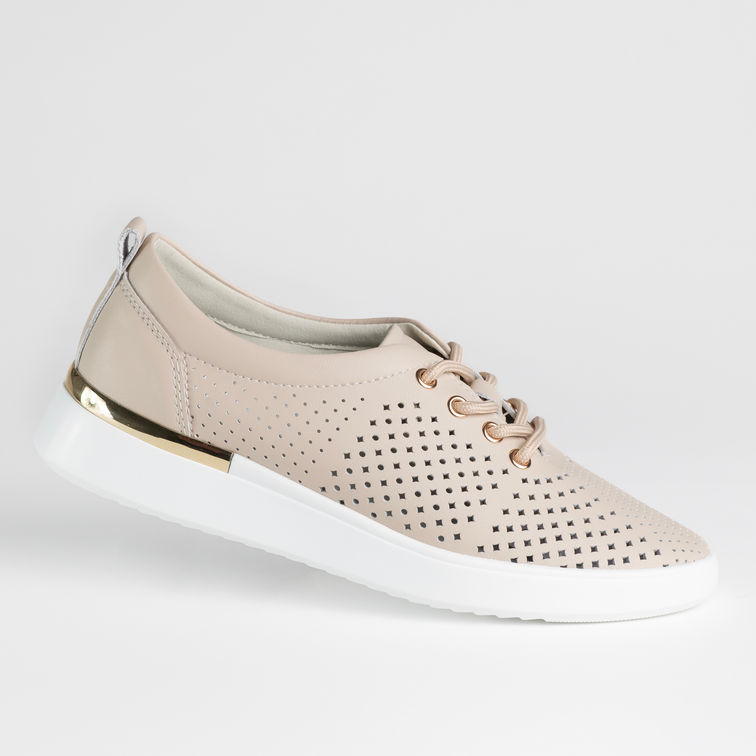 Dámské polobotky LSK-611 béžové ažurové přírodní kůže lehké měkké 37