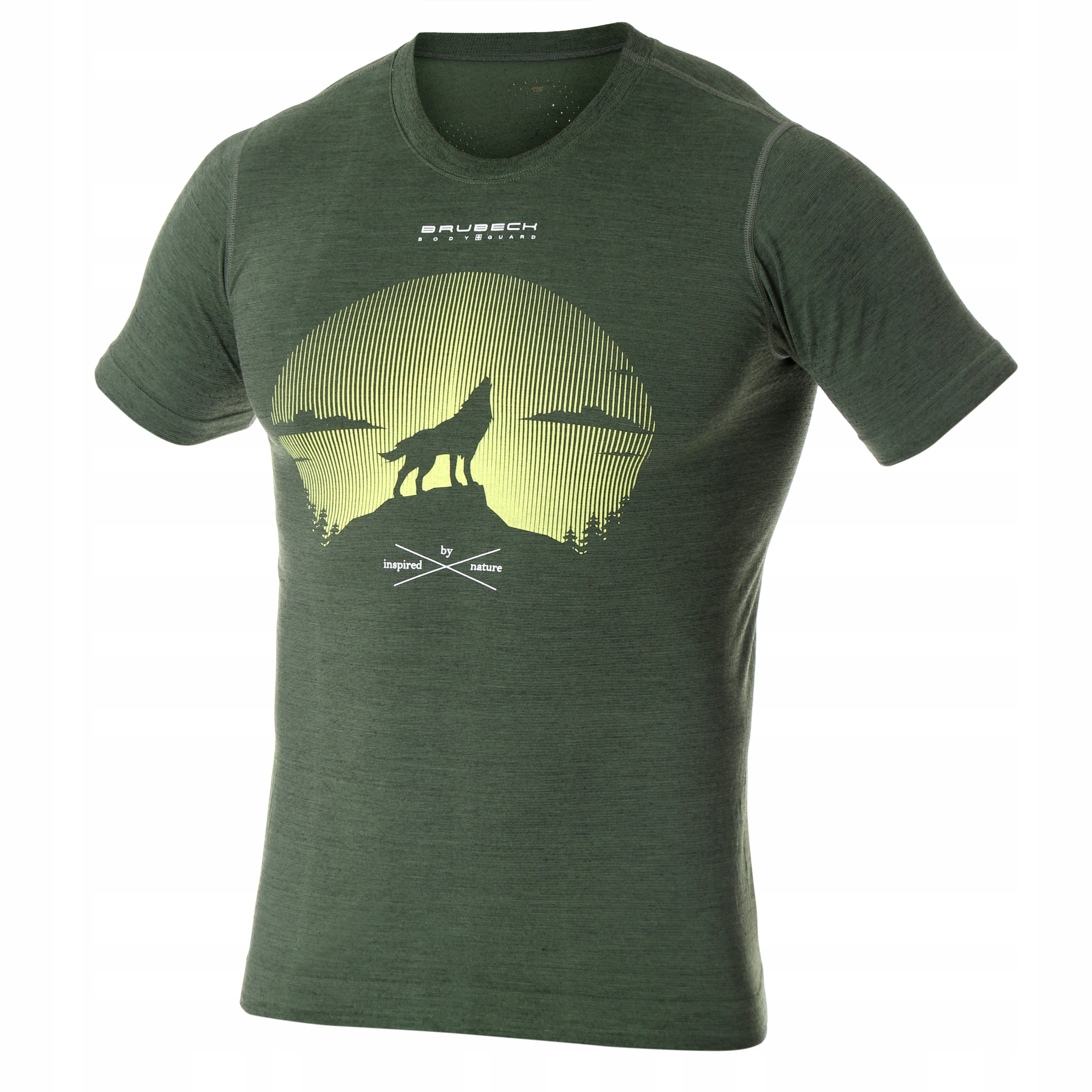 Koszulka męska Brubeck T-Shirt merino ciemnozielony Wilk 2 rozmiar L