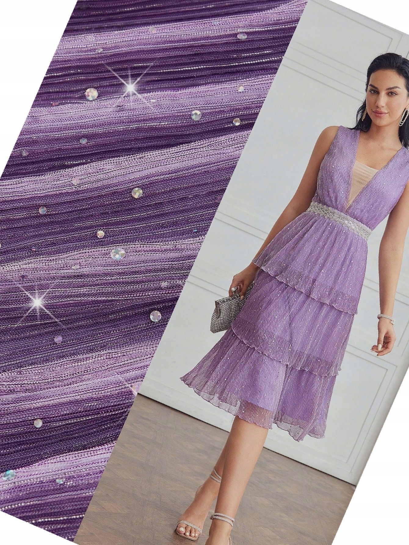 Šaty Motf Za Koleno Fialová Vrstvená Korálkovými Flitry...