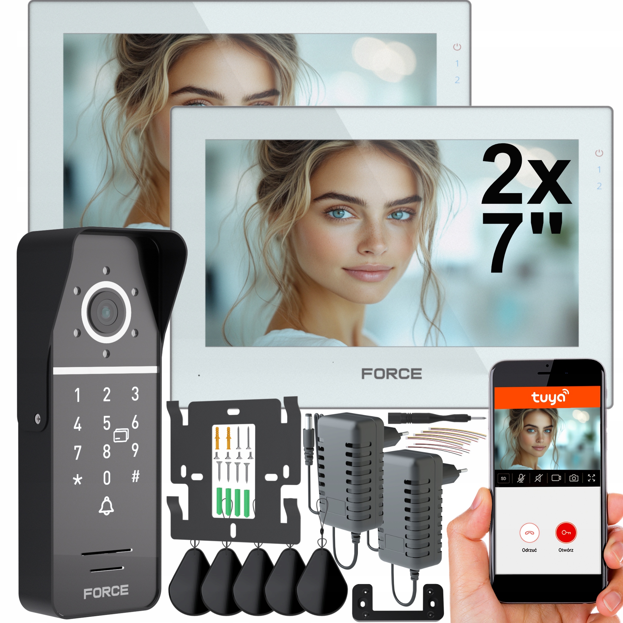 Videodomofon Force Prima Gt+ Duo 2x Monitor 7" Bílý Full Hd WiFi Tuya