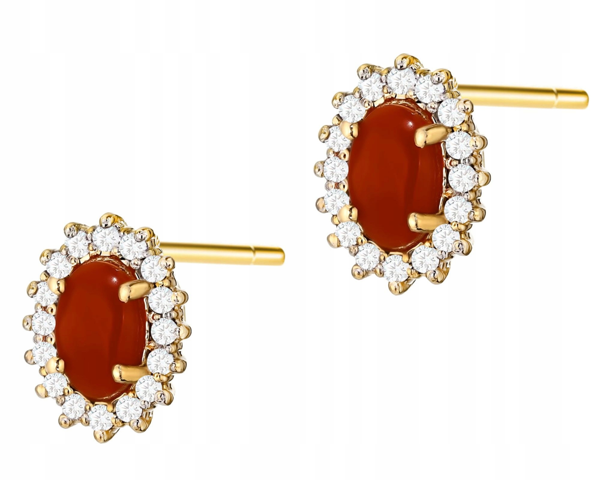 Zlaté Náušnice S Korálem A Brilianty Na Tyči, Šrouby, 585 Dárek